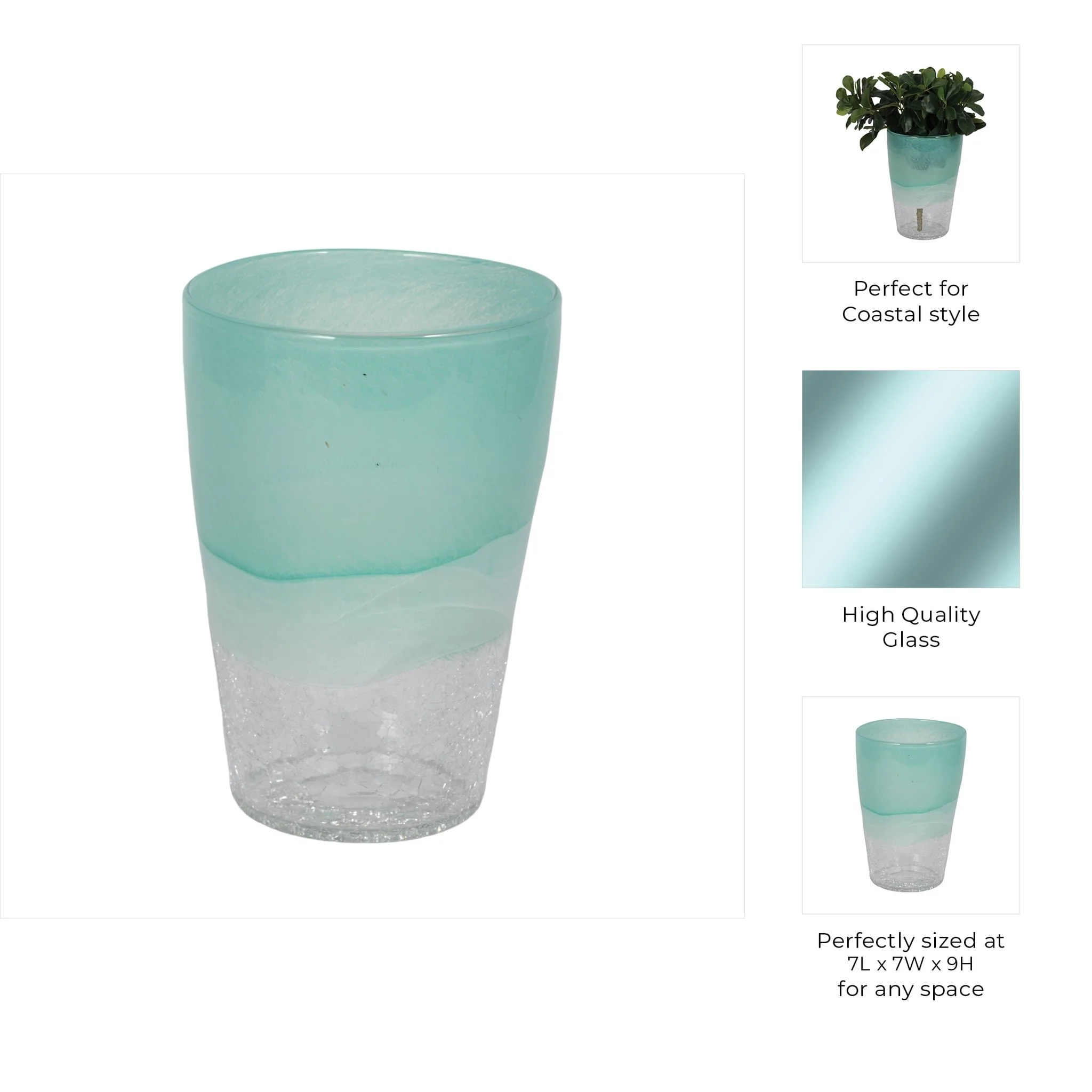 9" Fluted Glass Vase, Aqua Haze - Image 9
