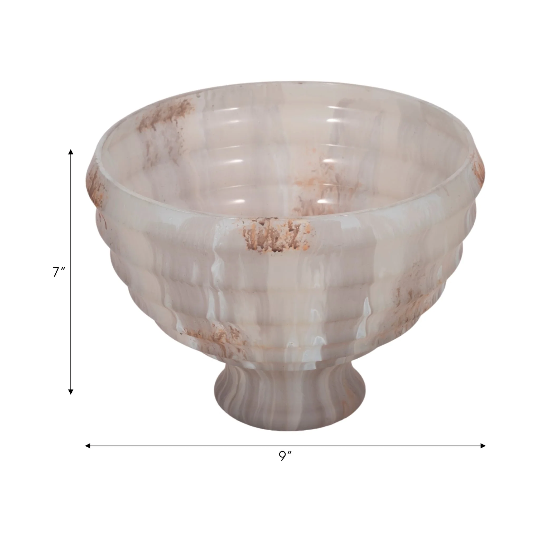 9" Glass Pedestal Bowl Opal Finish, Ivory Multi - Image 8