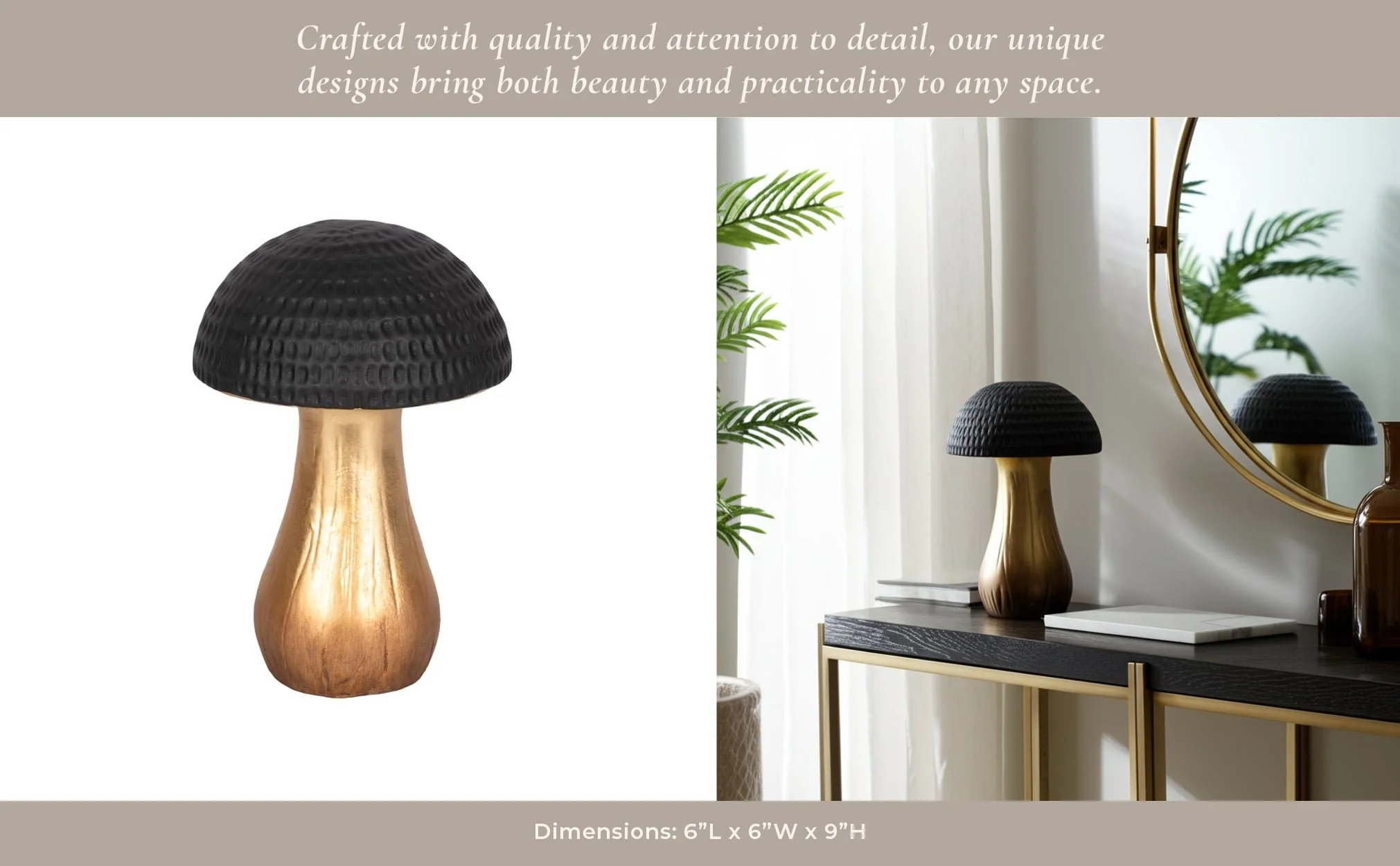 9" Hammered Top Mushroom, Black/gold - Image 11