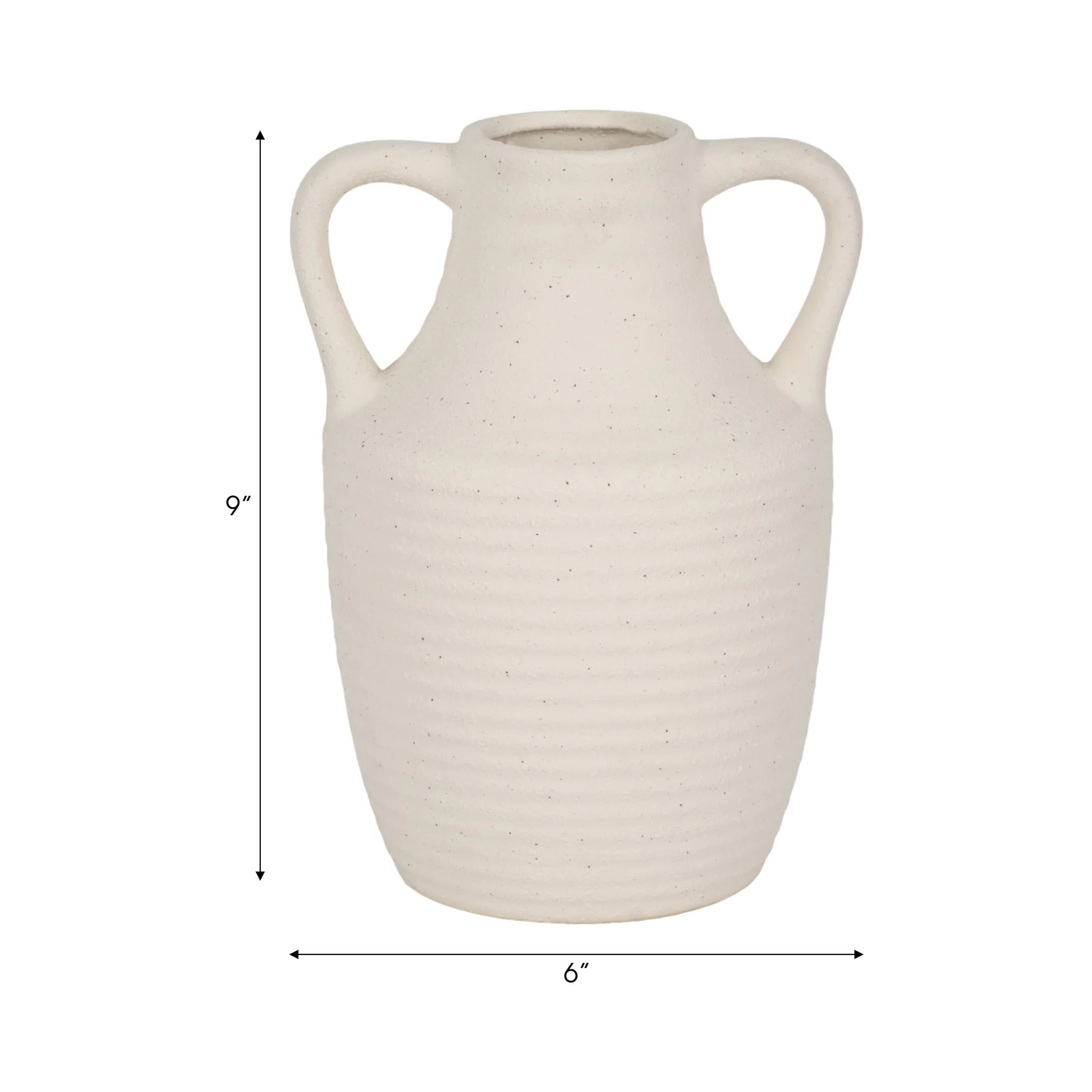 9" Jug Vase W/ Handle Rough Texture, Ivory - Image 8