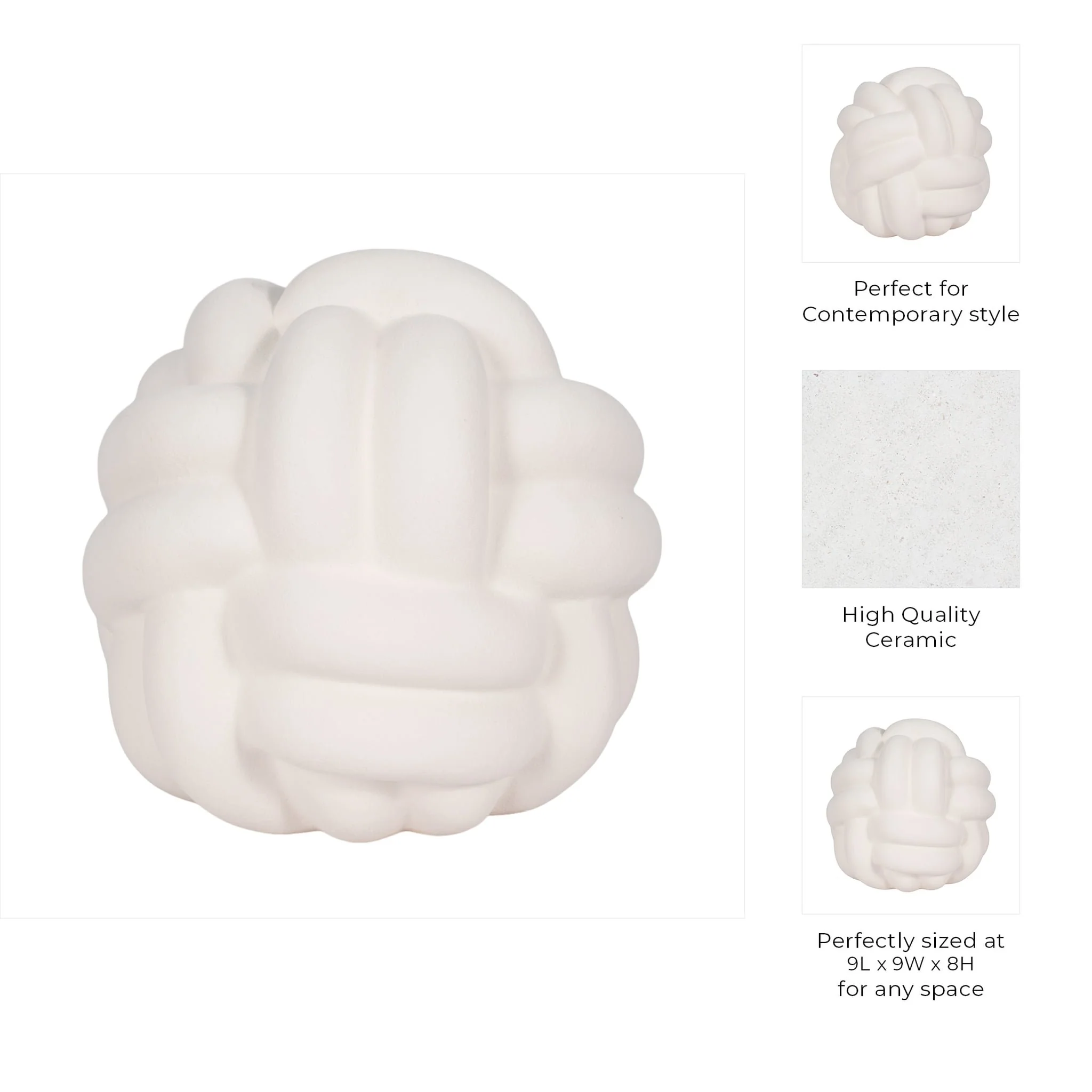 9" Knot Orb Rough Texture, White - Image 8