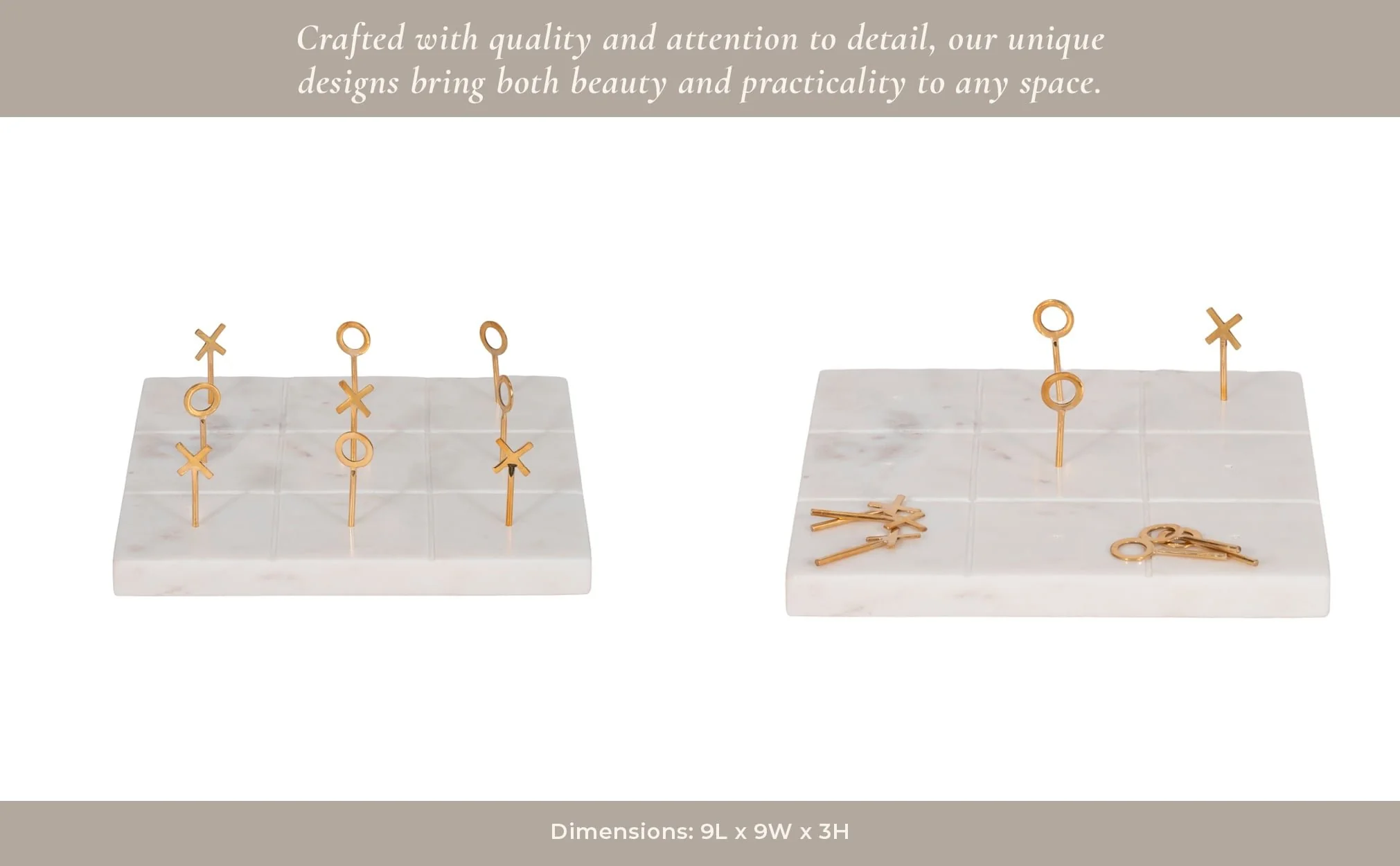 9" Marble Tic-tac-toe With Gold X & O, White/gold - Image 14