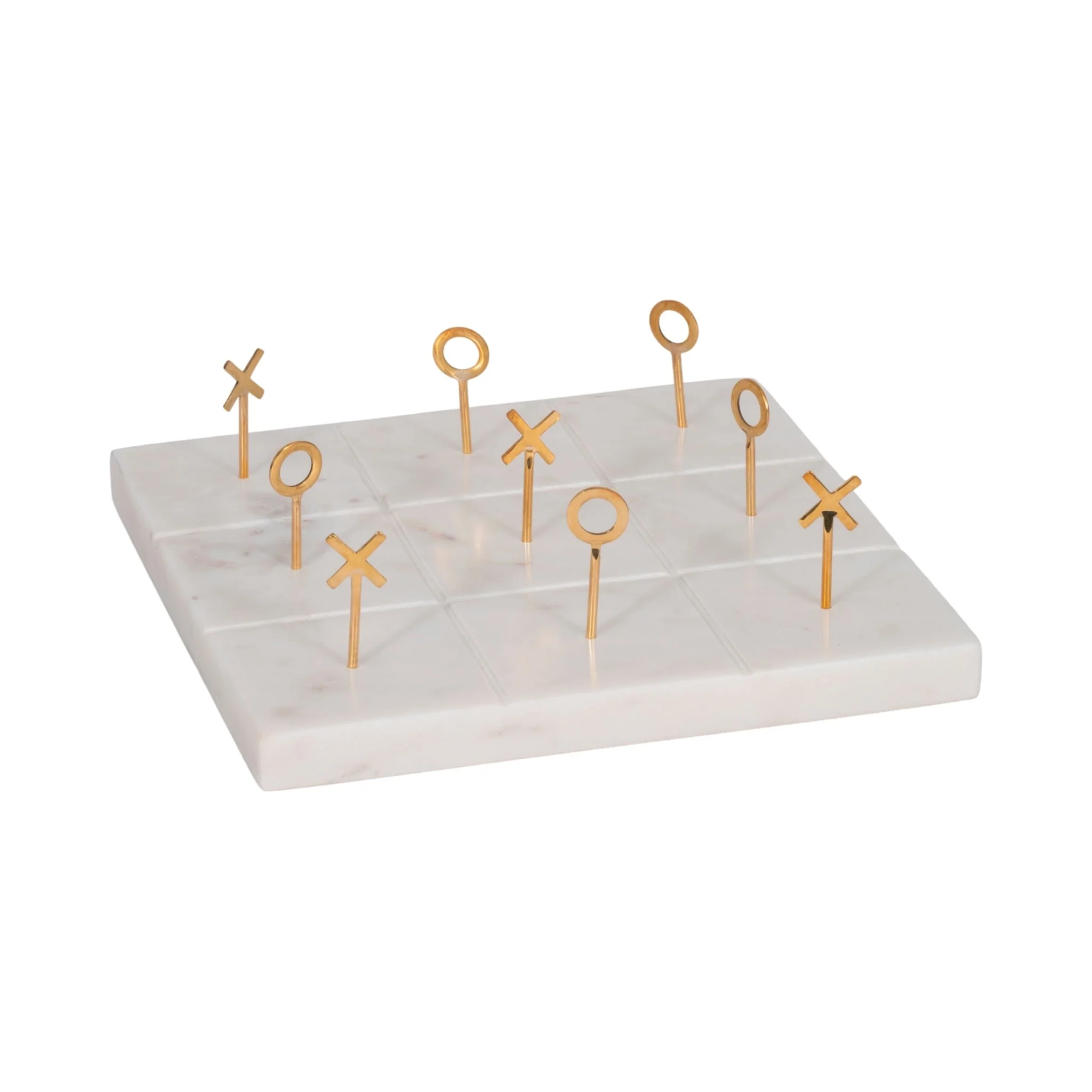 9" Marble Tic-tac-toe With Gold X & O, White/gold - Image 3