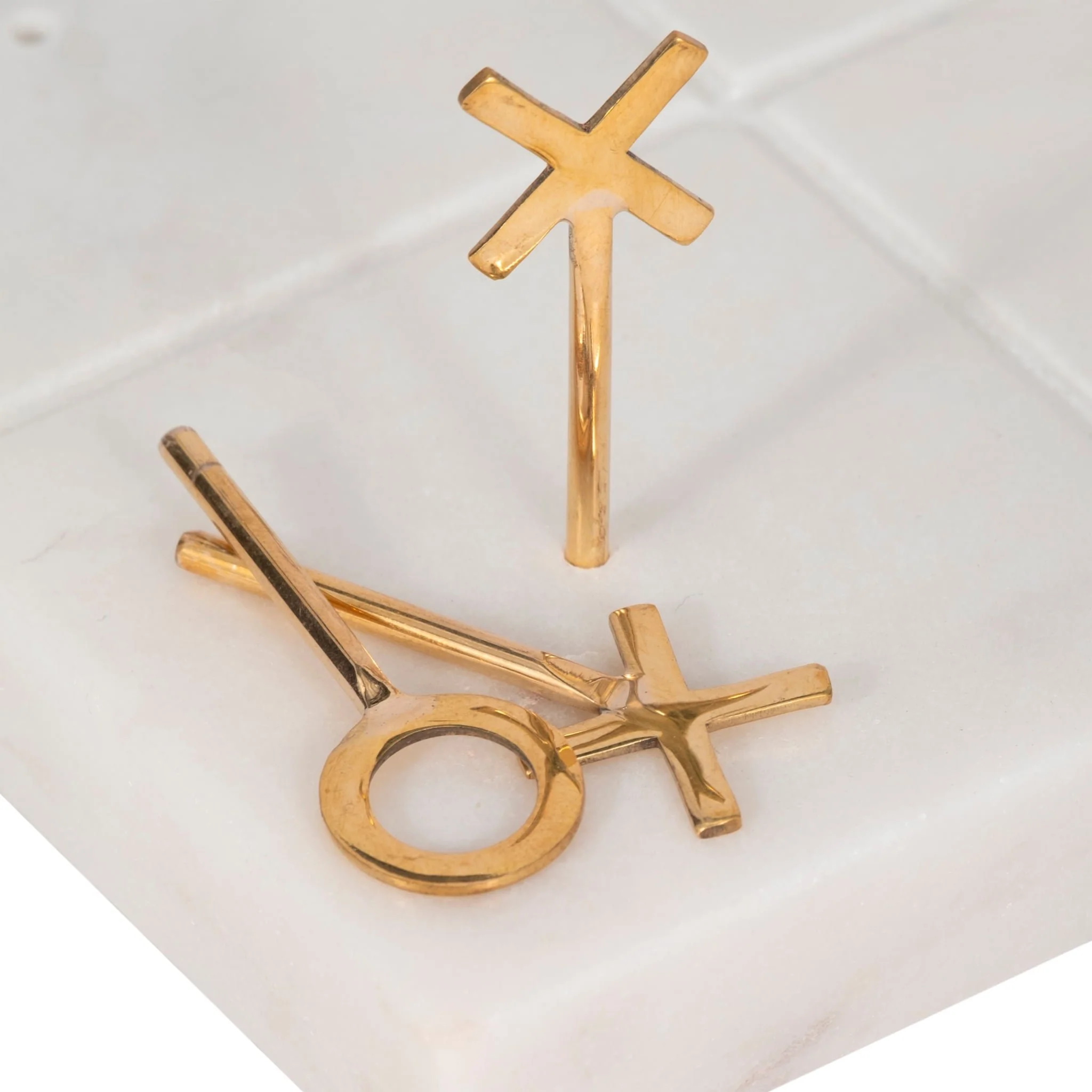 9" Marble Tic-tac-toe With Gold X & O, White/gold - Image 5