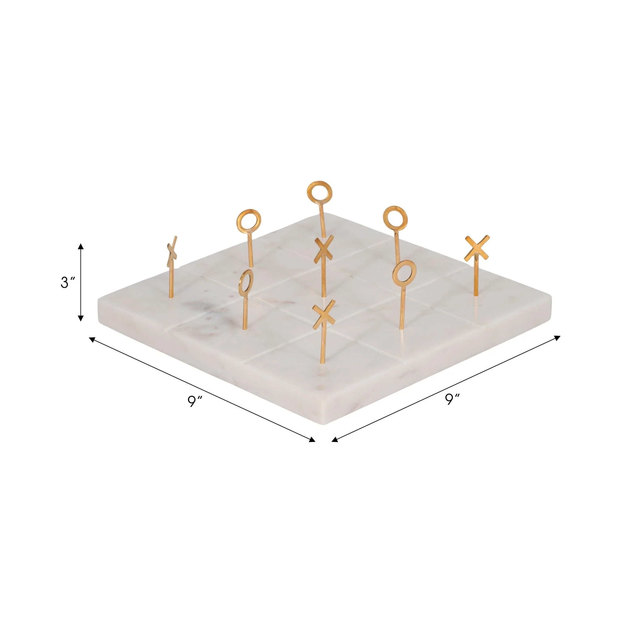 9" Marble Tic-tac-toe With Gold X & O, White/gold - Image 8