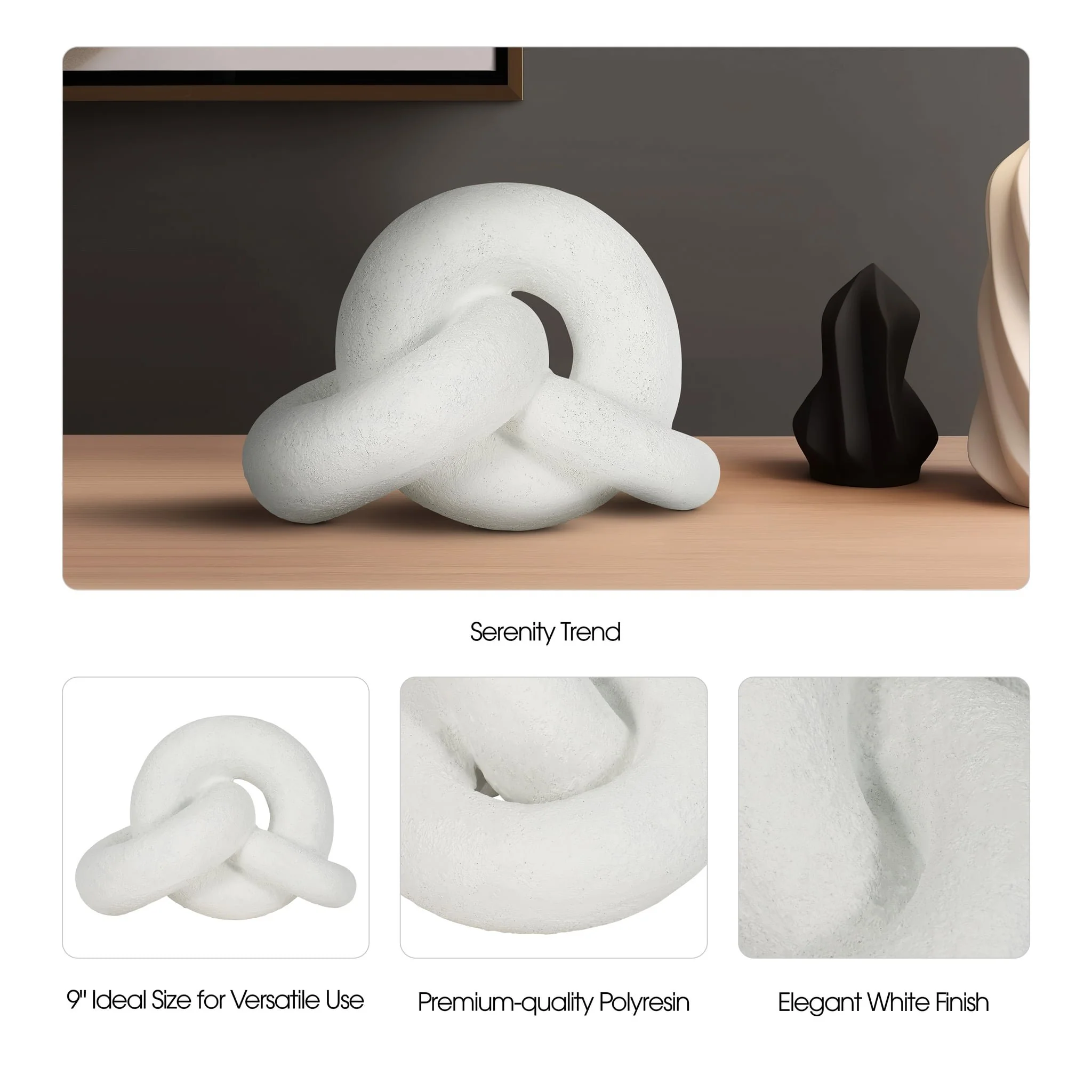 9" Resin Knot Decor Rough Finish, White - Image 9