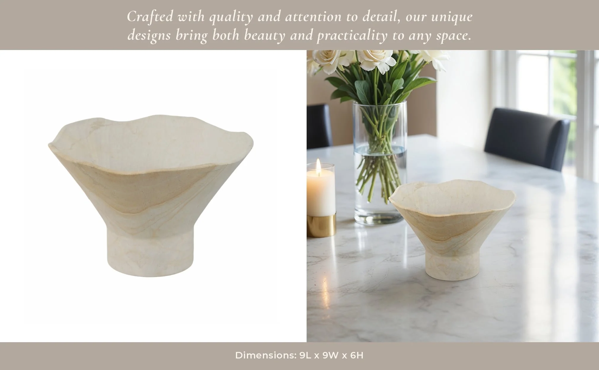 9" Sandstone Pedestal Bowl, Tan - Image 9