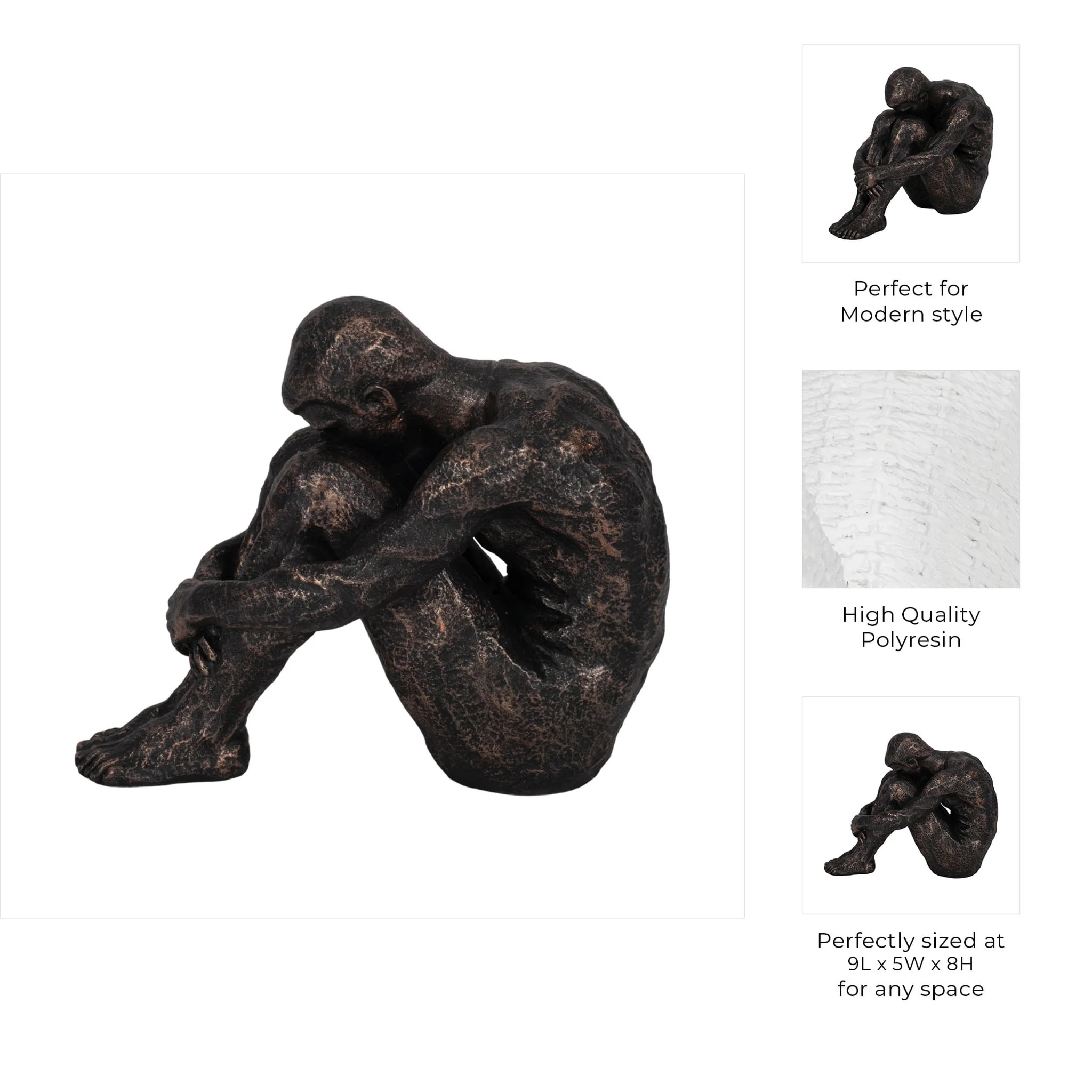 9" Sitting Man, Bronze - Image 10