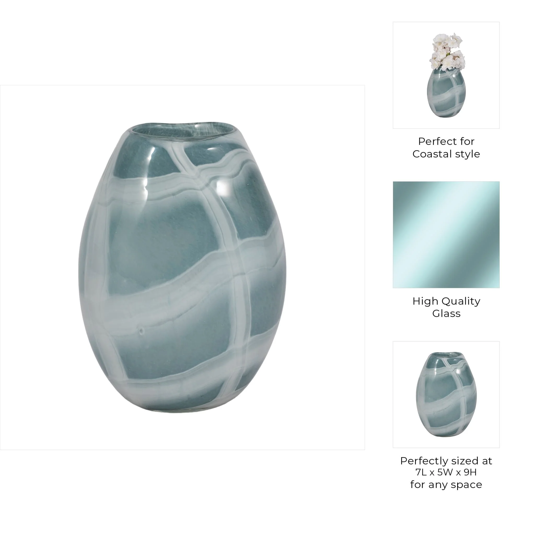 9" Slim Swirled Vase, Blue/white - Image 10