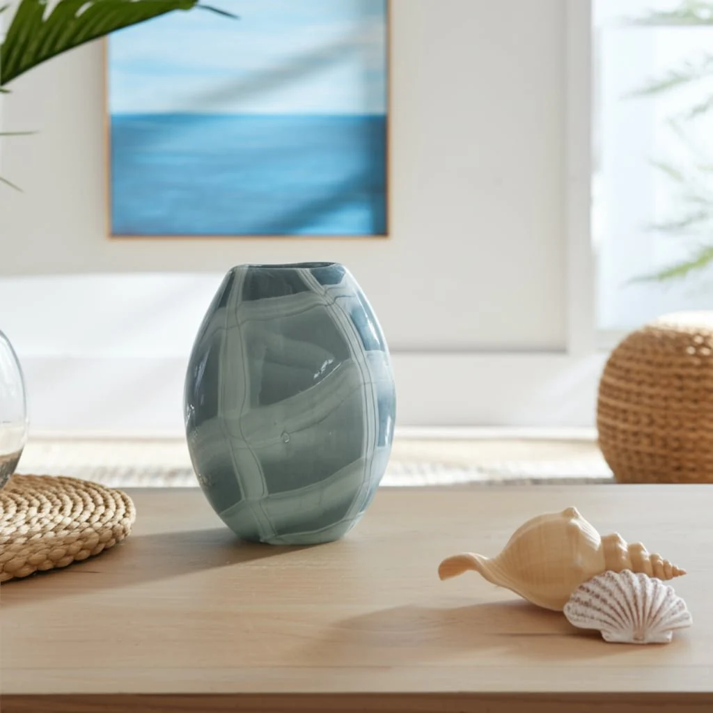 9" Slim Swirled Vase, Blue/white - Image 12