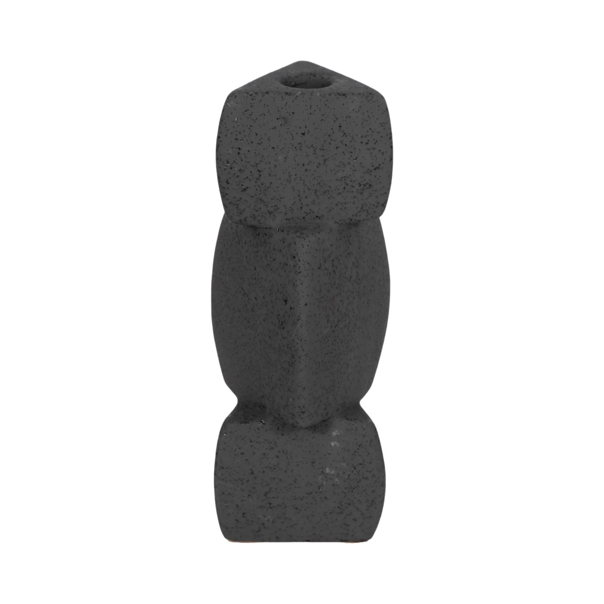 9" Stacked Objects Taper Holder Sand Glaze, Black - Image 3