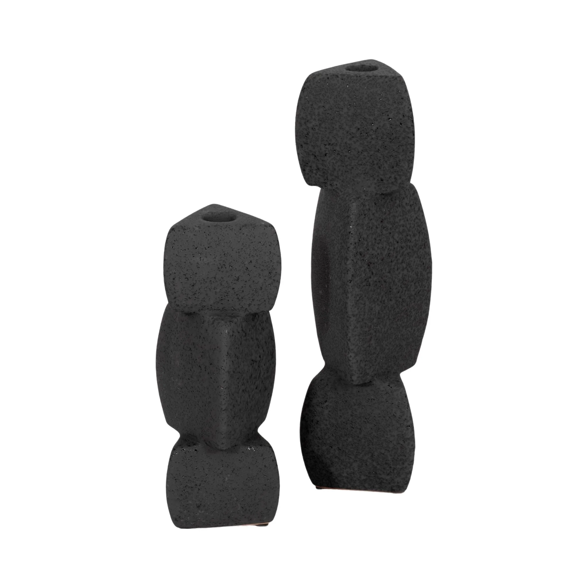 9" Stacked Objects Taper Holder Sand Glaze, Black - Image 7