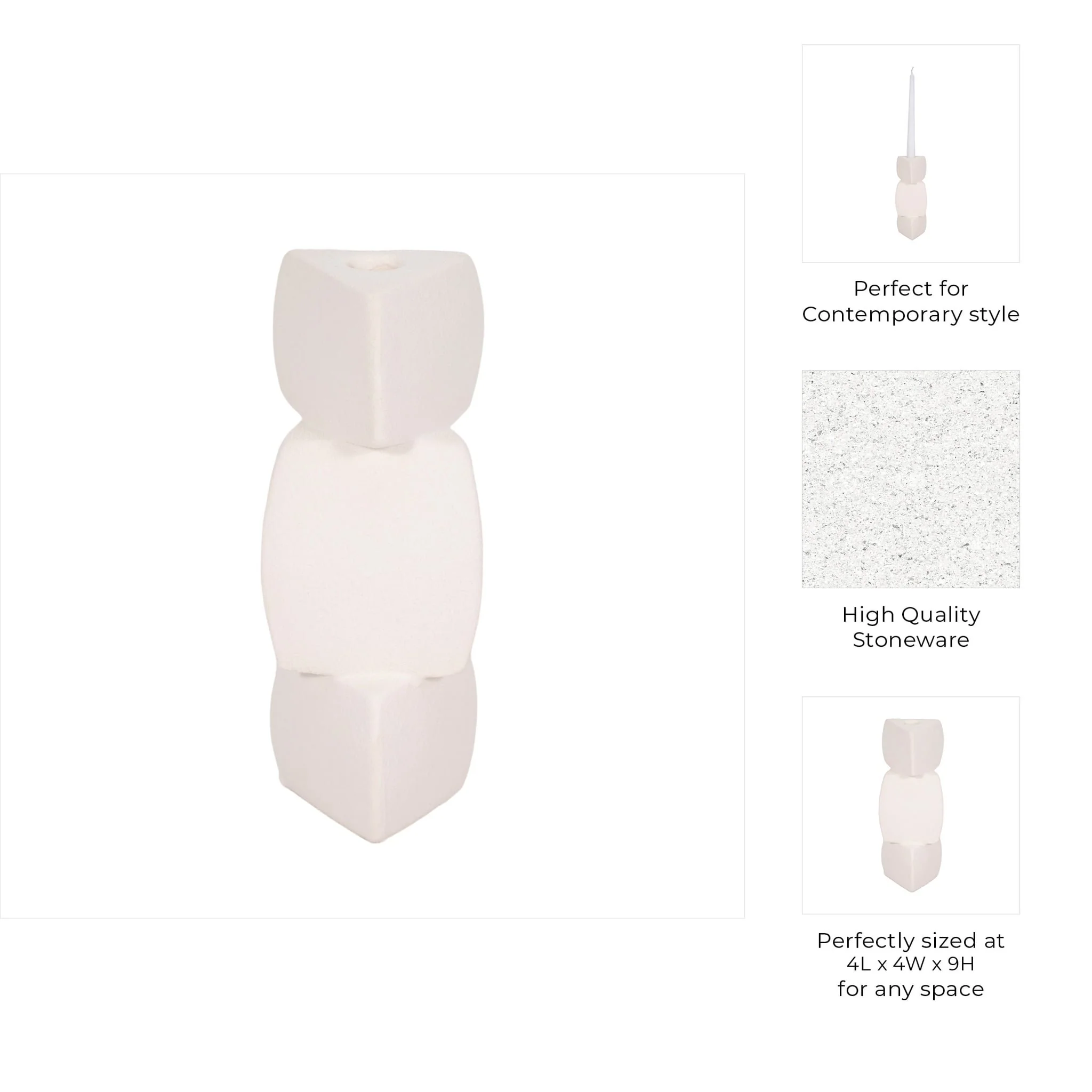 9" Stacked Objects Taper Holder Sand Glaze, White - Image 10