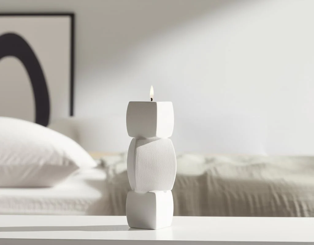 9" Stacked Objects Taper Holder Sand Glaze, White - Image 12