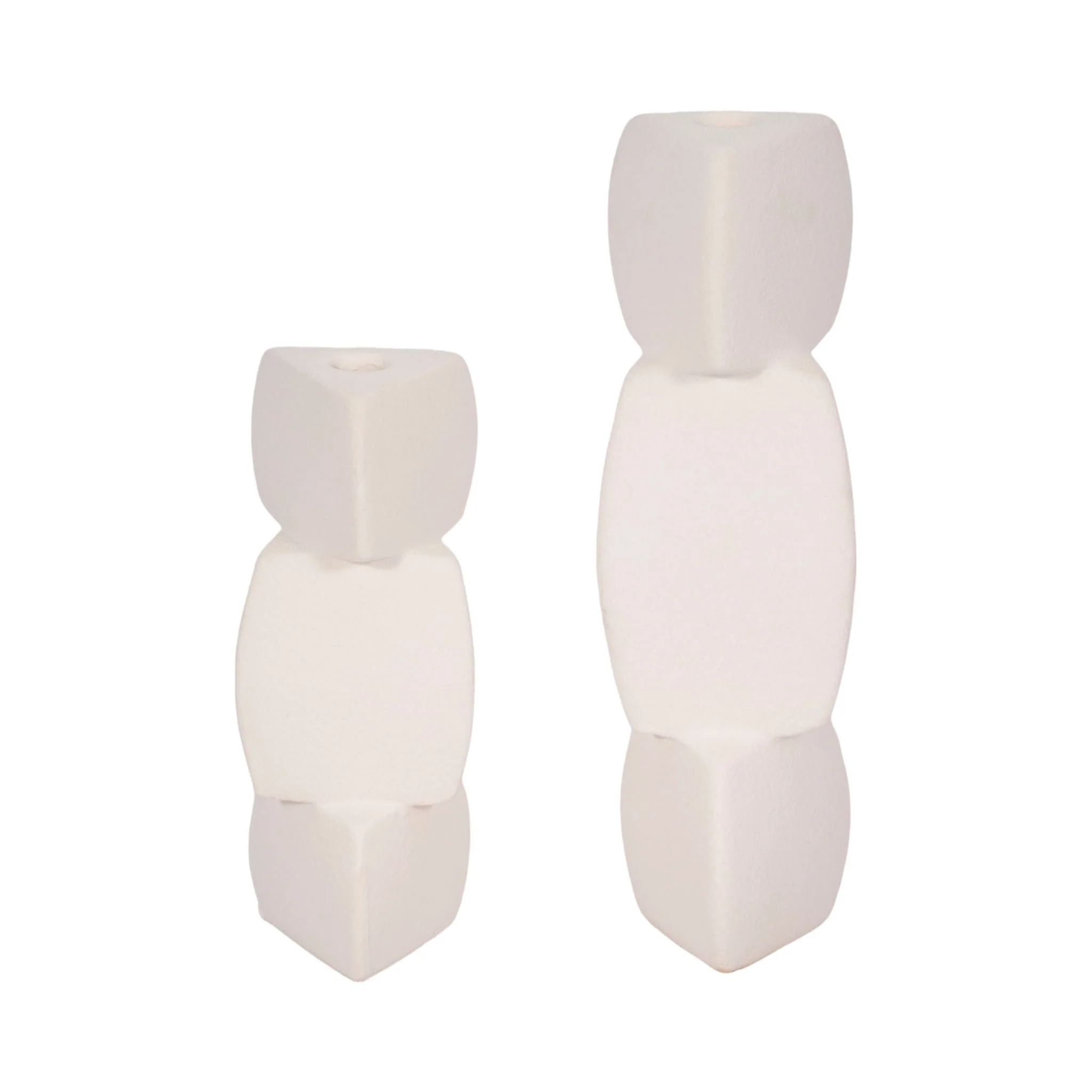9" Stacked Objects Taper Holder Sand Glaze, White - Image 8
