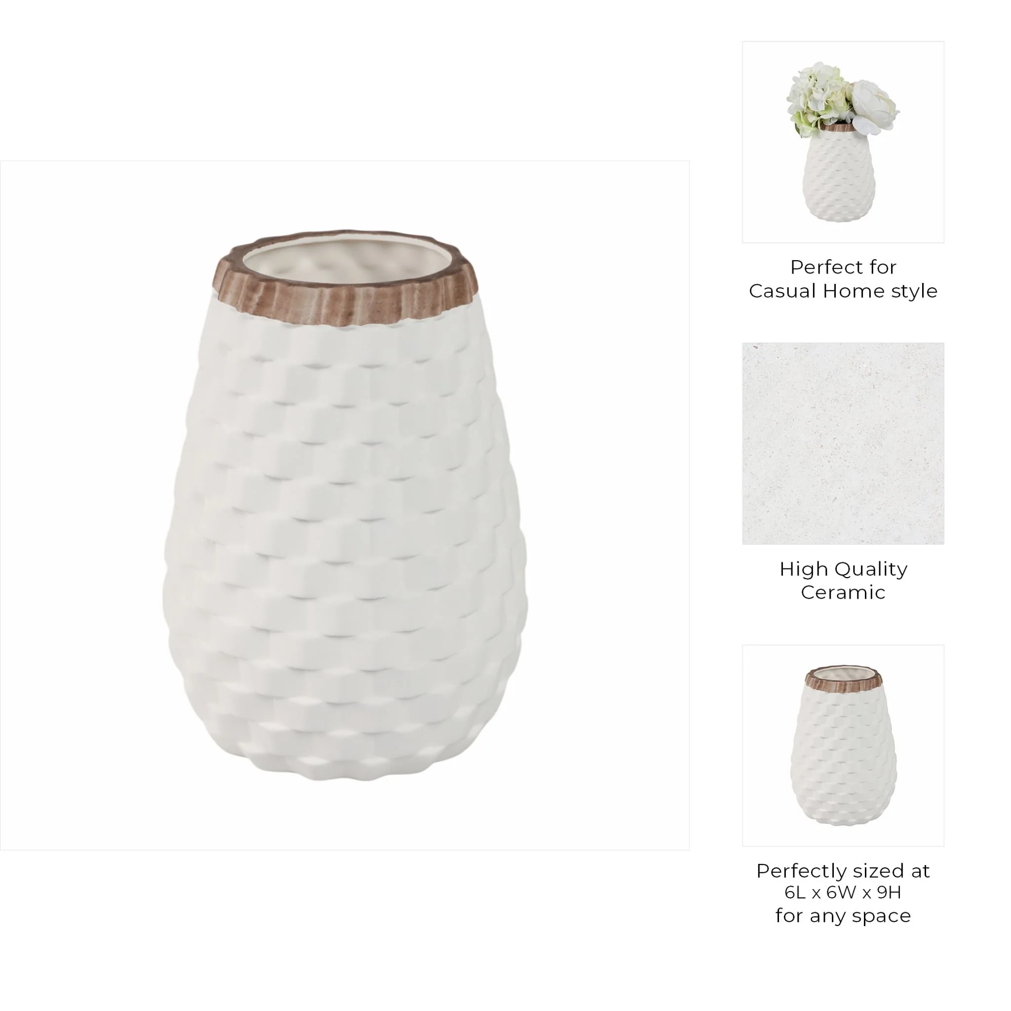 9" Textured Vase, White - Image 9