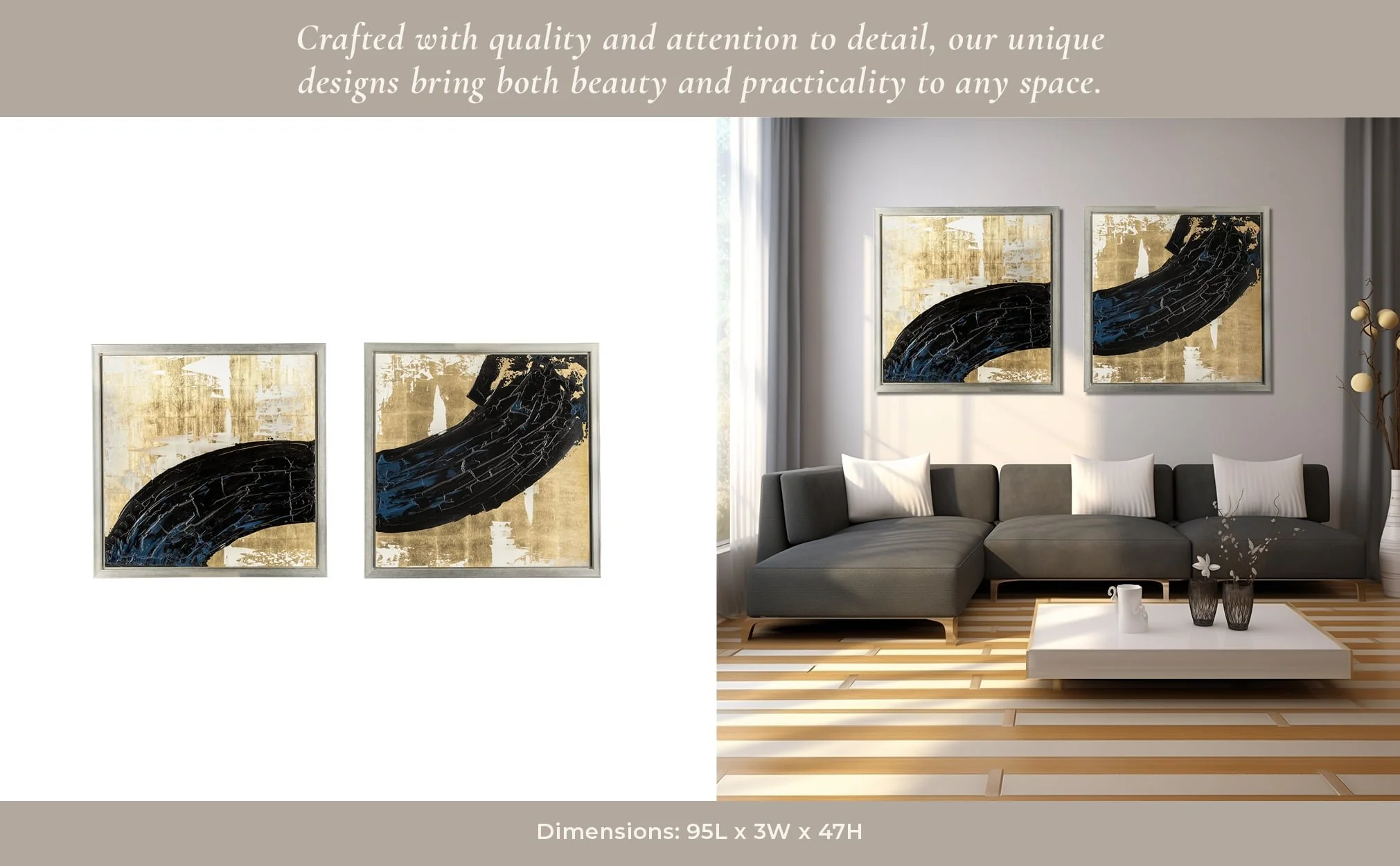 95x47, S/2 Hand Painted Matching  Blk Streak, Gld - Image 12