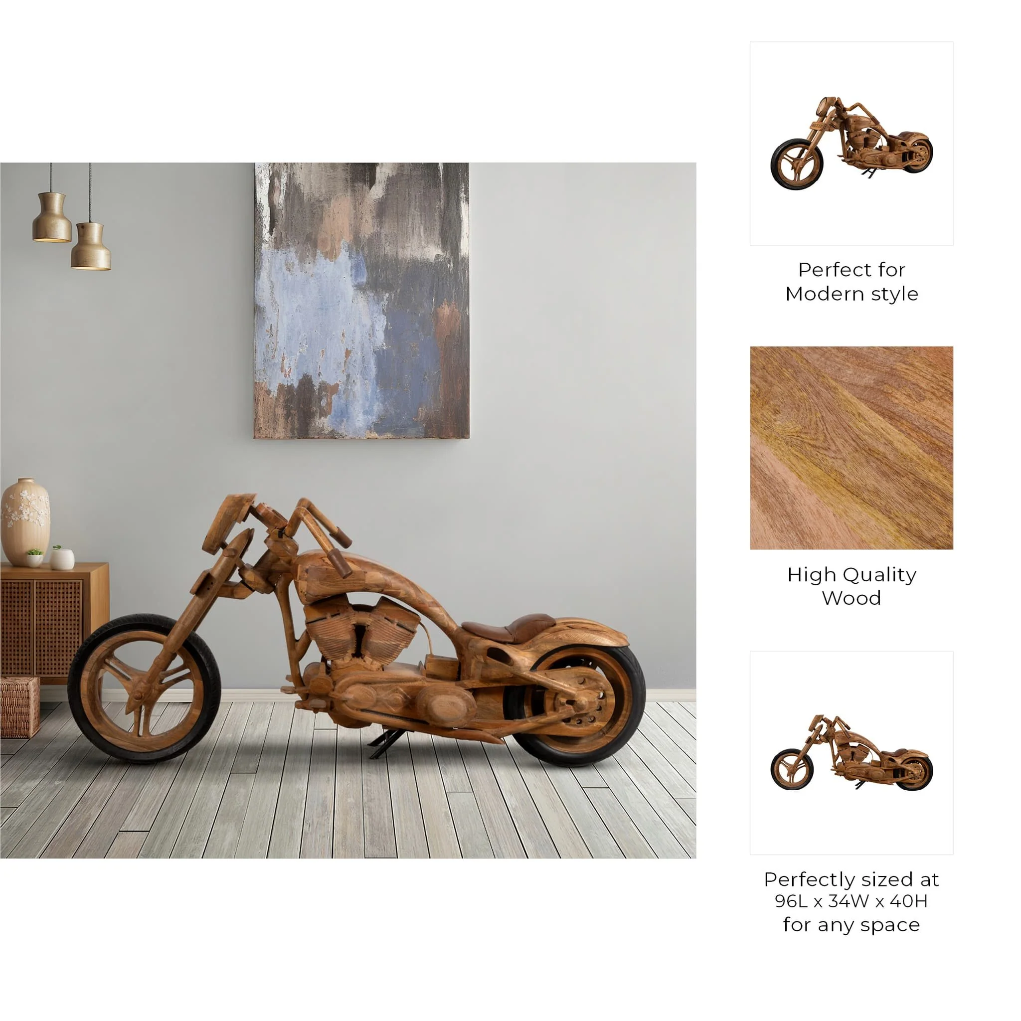 96"wooden Chopper Bike, Natural, Kd - Image 9