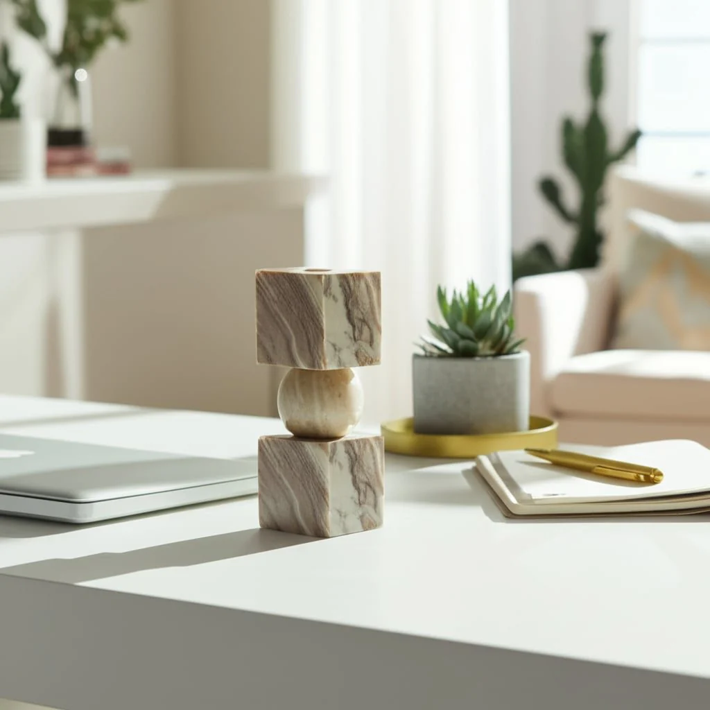 9x3" Chunky Marble Taper Holder, Tan Multi - Image 11