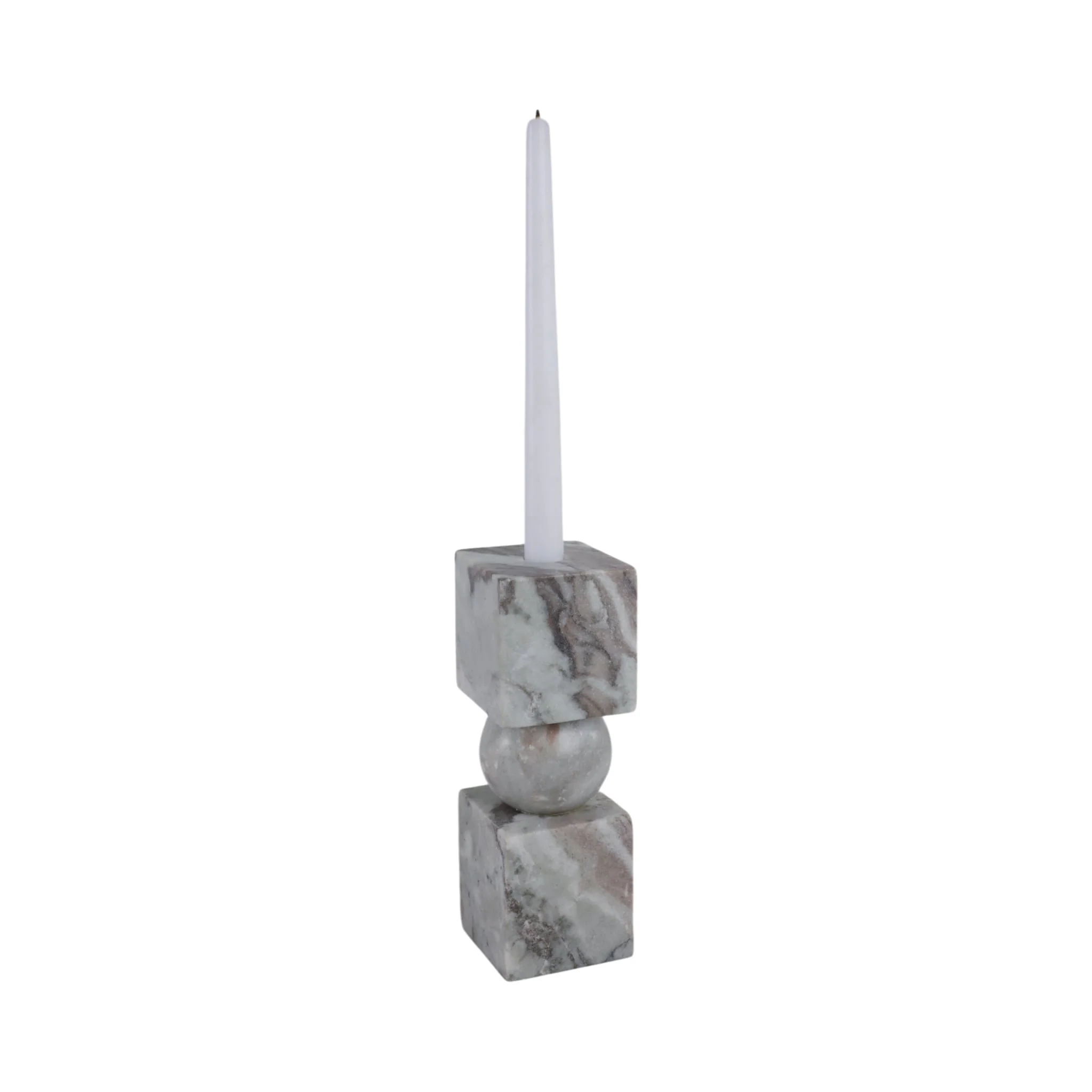 9x3" Chunky Marble Taper Holder, Tan Multi - Image 2