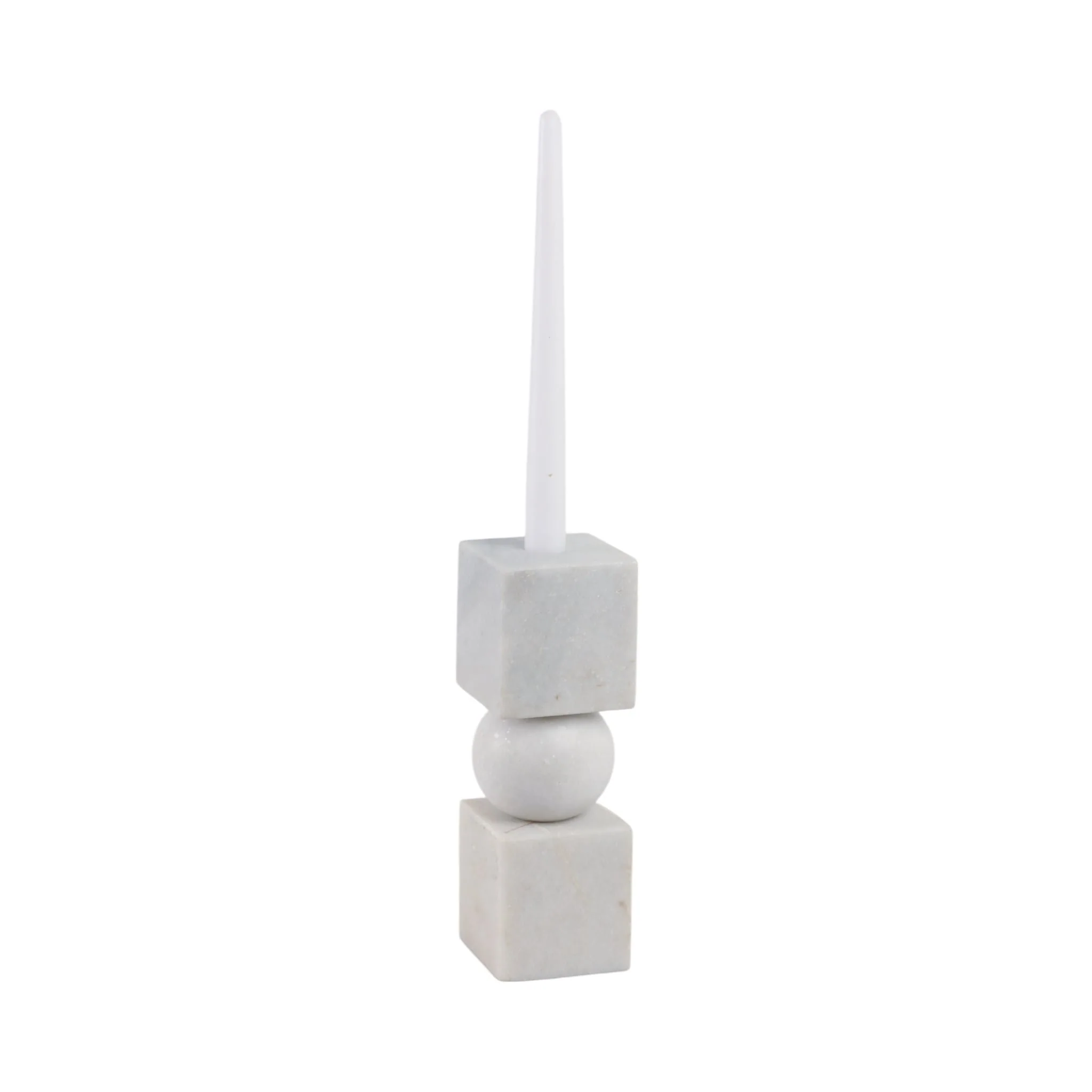 9x3" Chunky Marble Taper Holder, White - Image 2