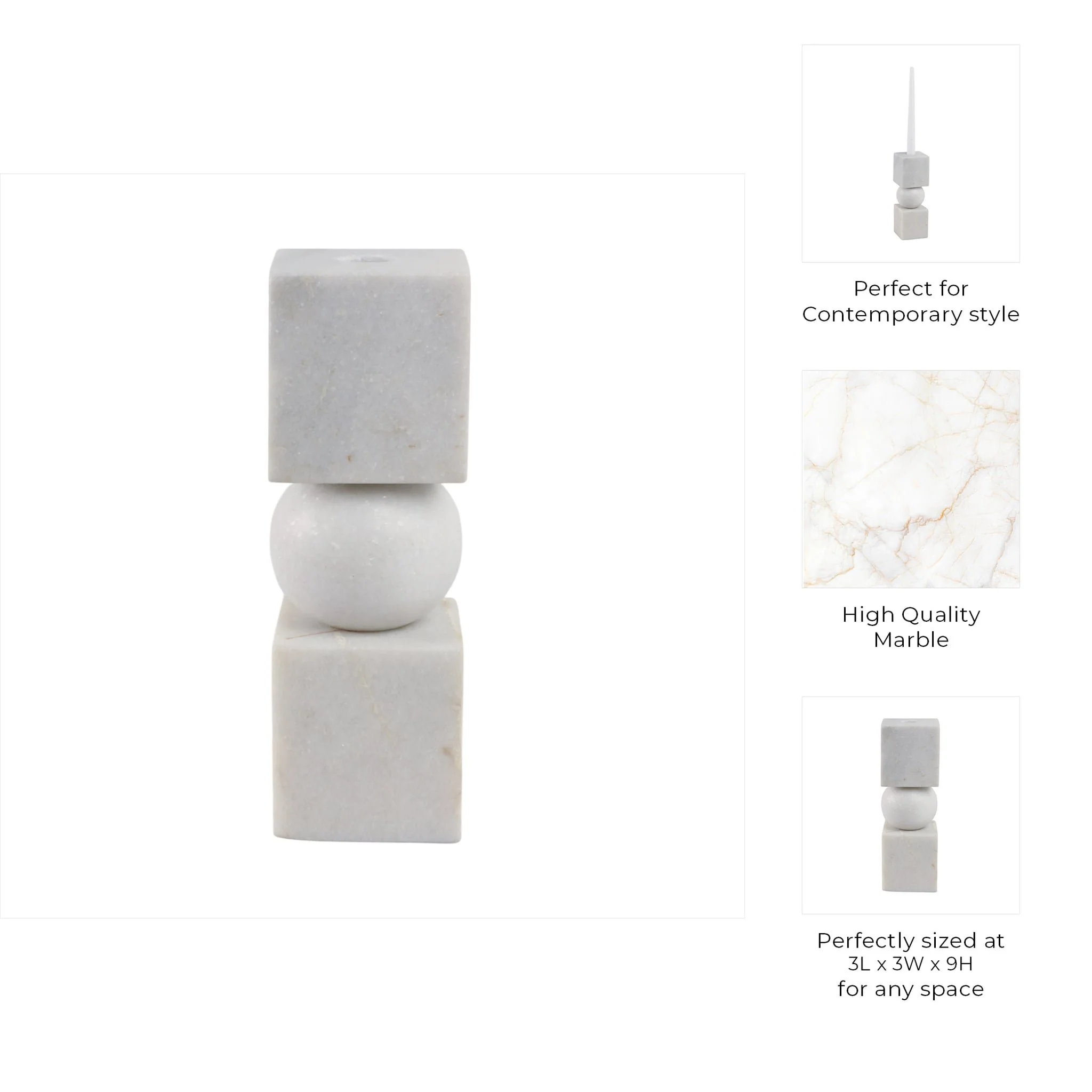 9x3" Chunky Marble Taper Holder, White - Image 9