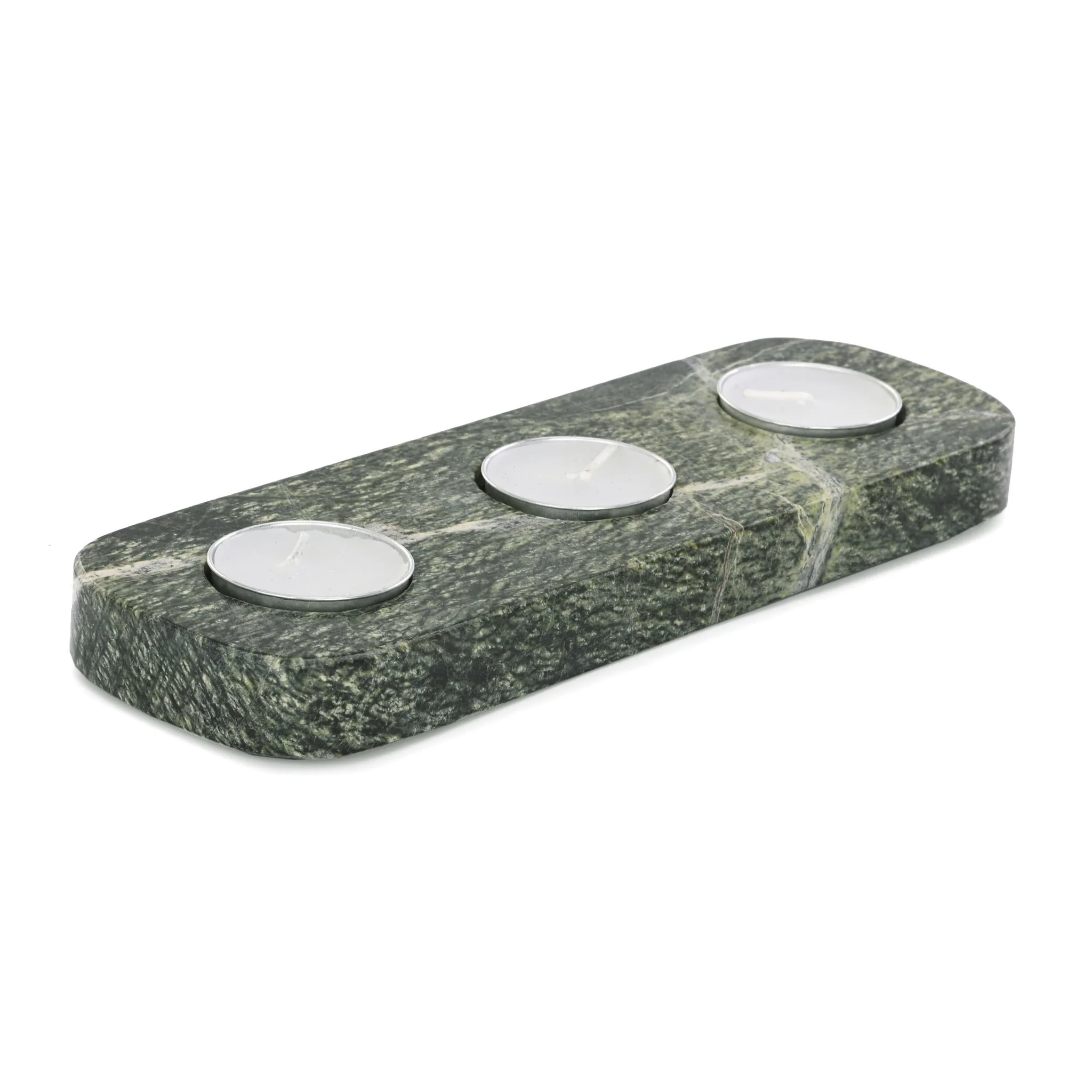 9x3" Marble 3-tealight Holder, Forest Green - Image 2