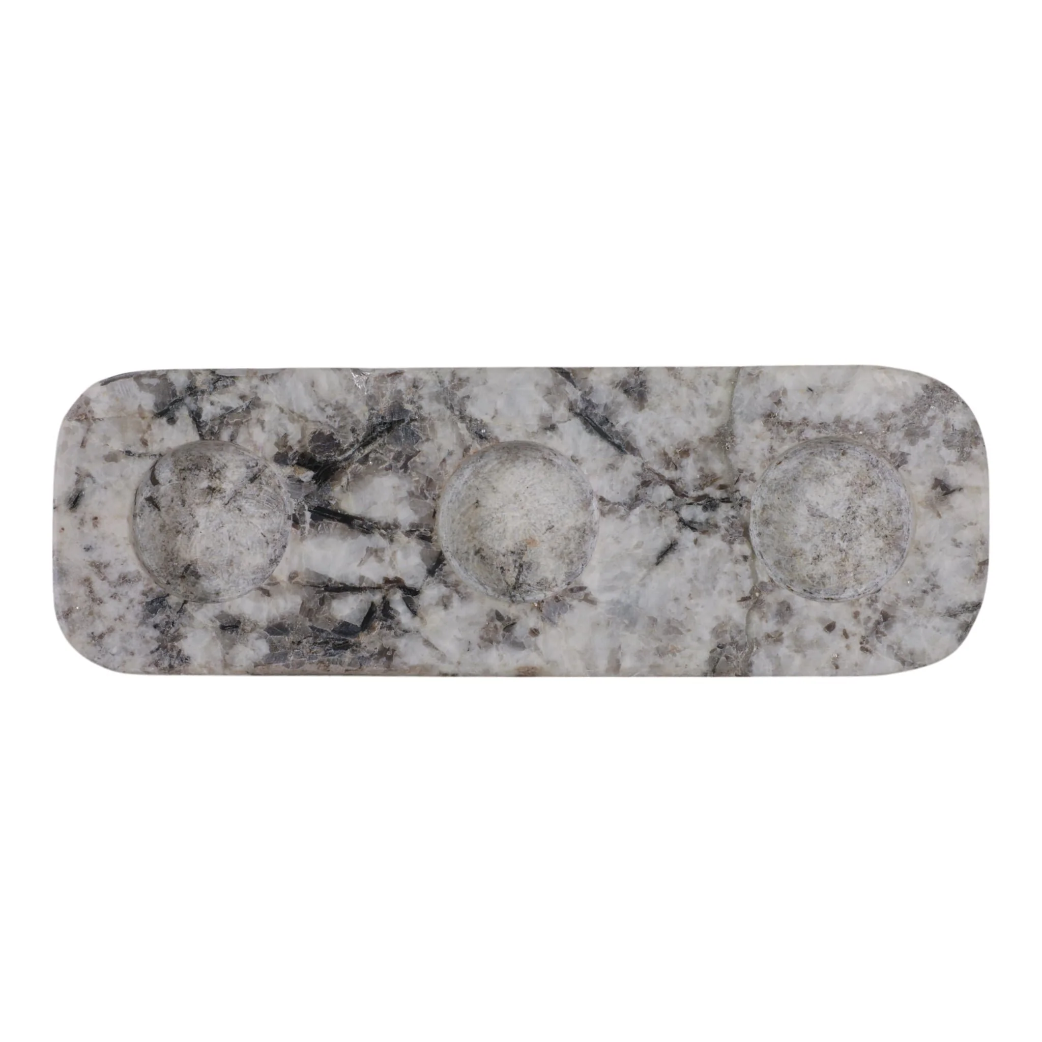9x3" Marble 3-tealight Holder, White/black - Image 7