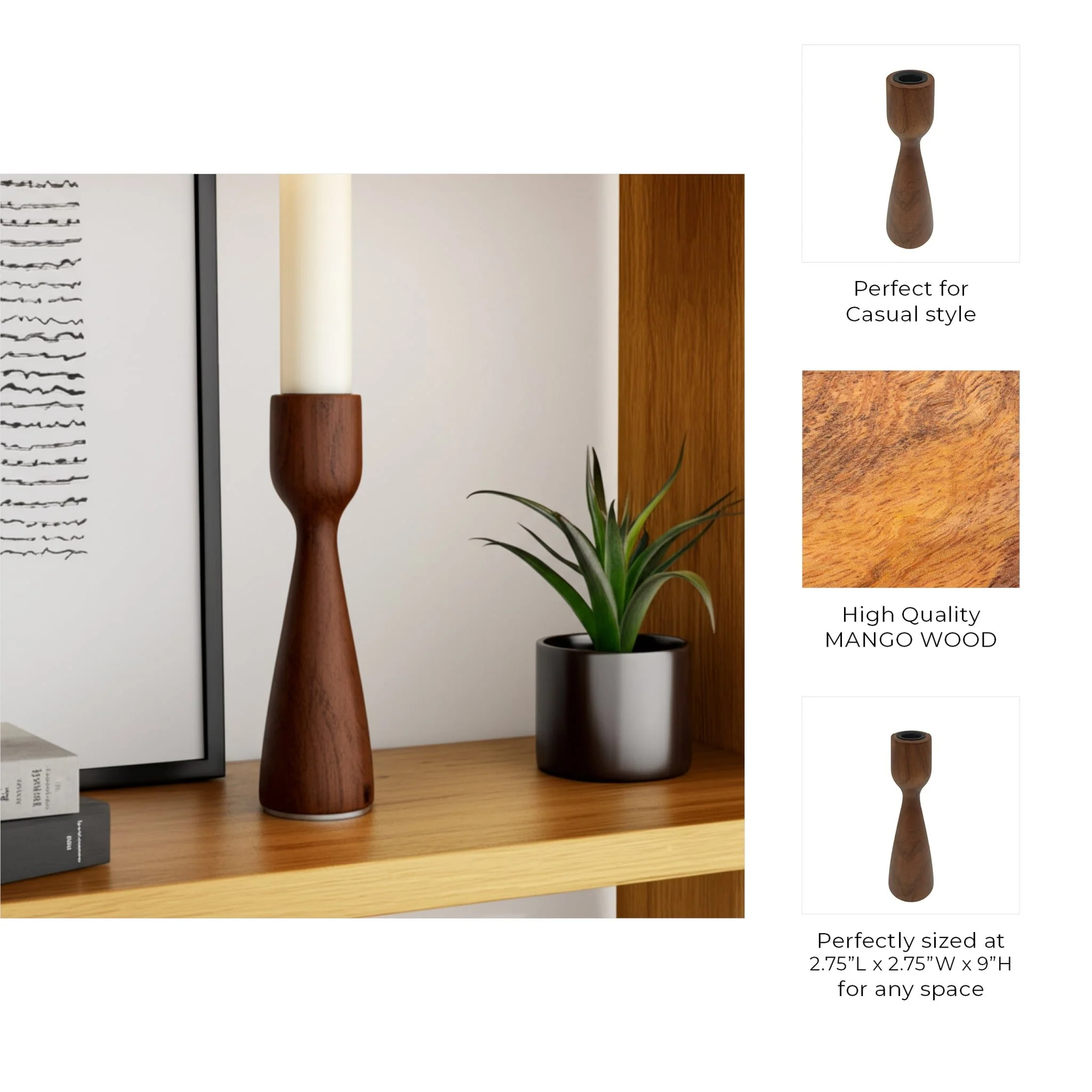 9x3" Wood Modern Taper Holder, Walnut - Image 2
