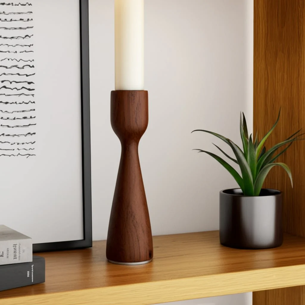 9x3" Wood Modern Taper Holder, Walnut - Image 3
