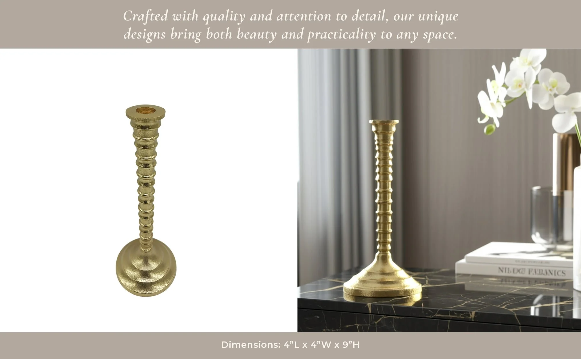 9x4" Ribbed Metal Taper Holder, Gold - Image 4
