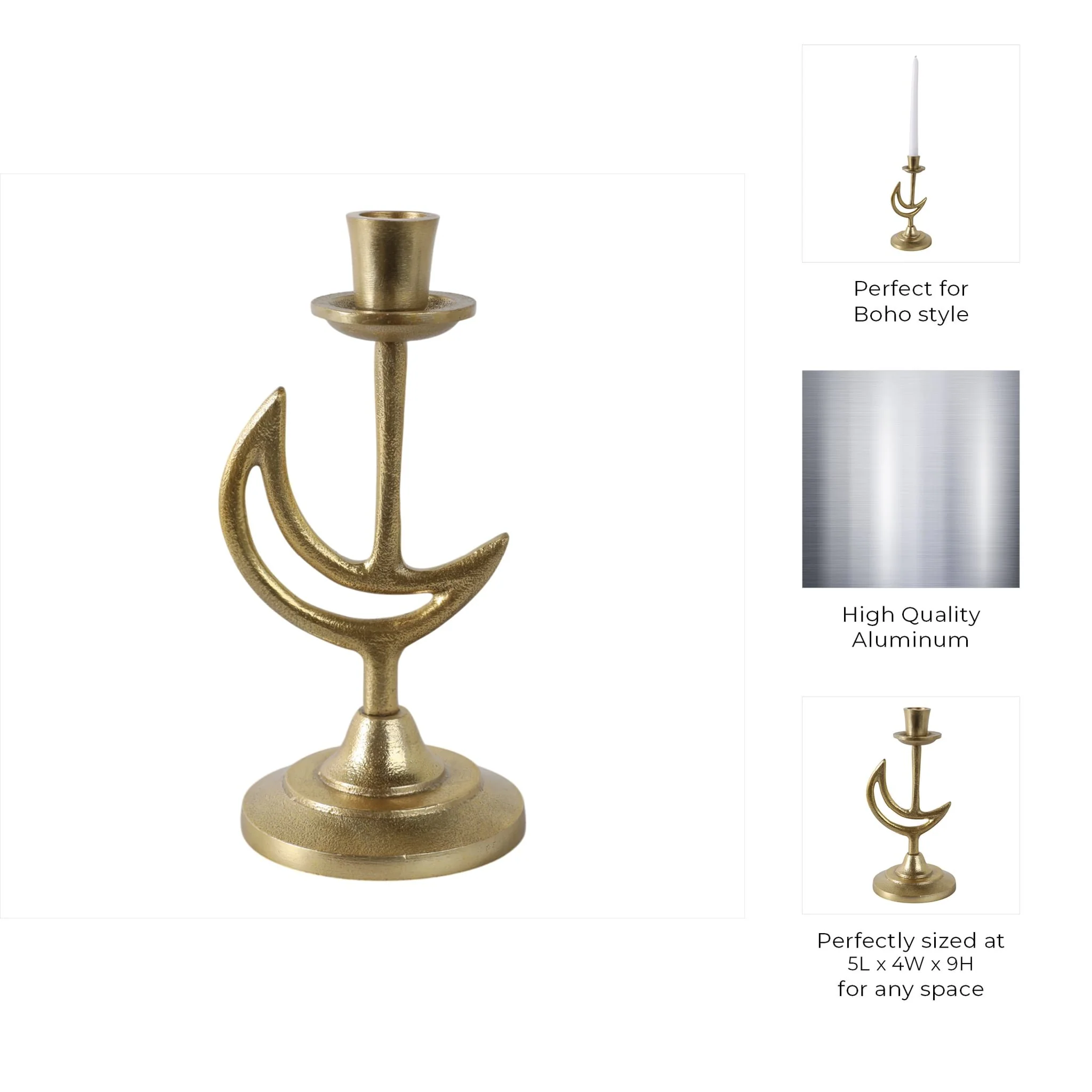 9x5" Crescent Moon Taper Holder, Gold - Image 10