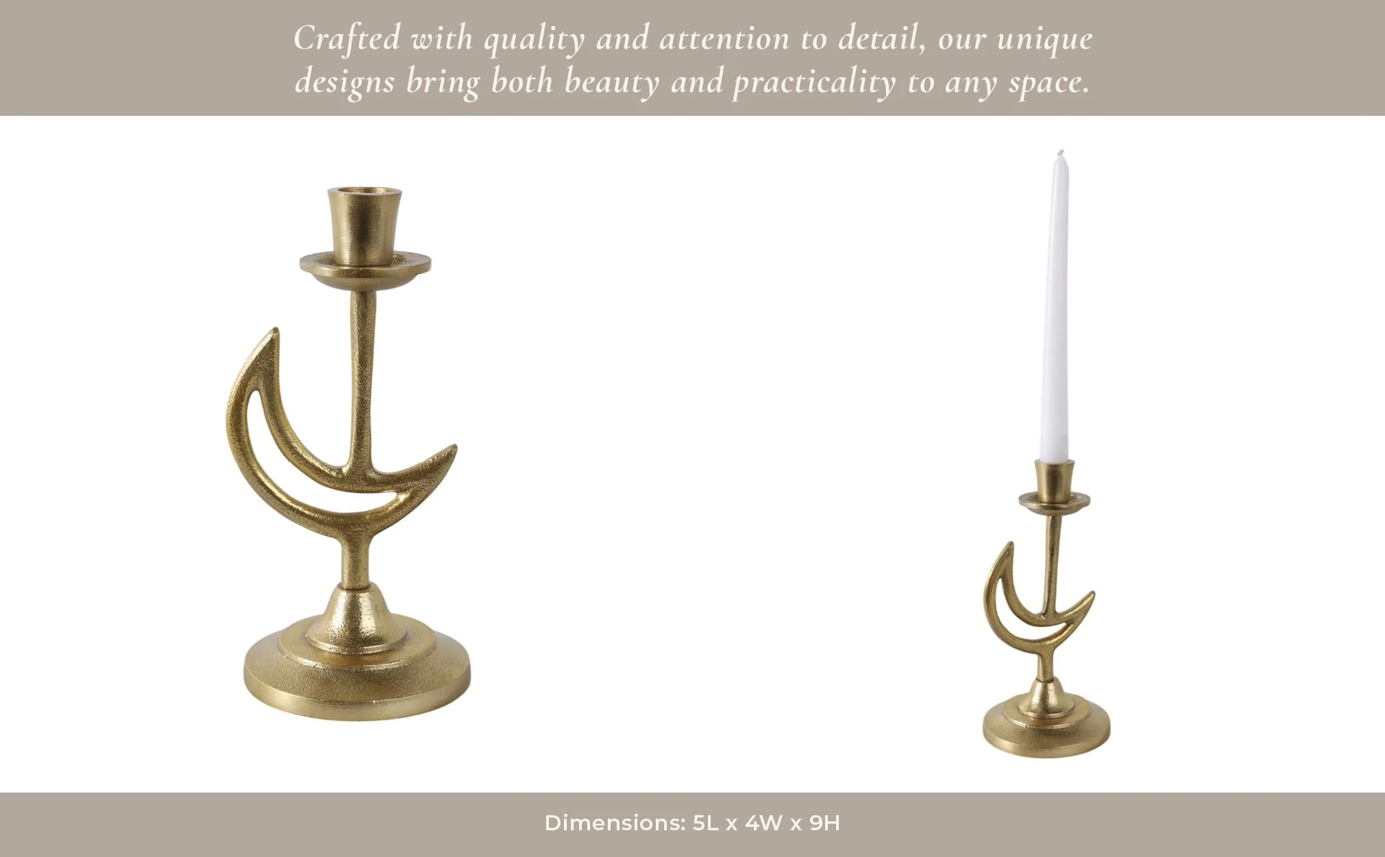 9x5" Crescent Moon Taper Holder, Gold - Image 12