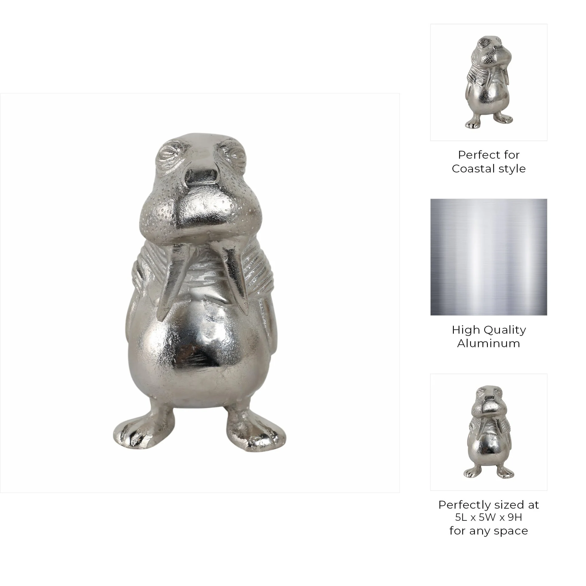 9x5" Metal Walrus, Silver - Image 9