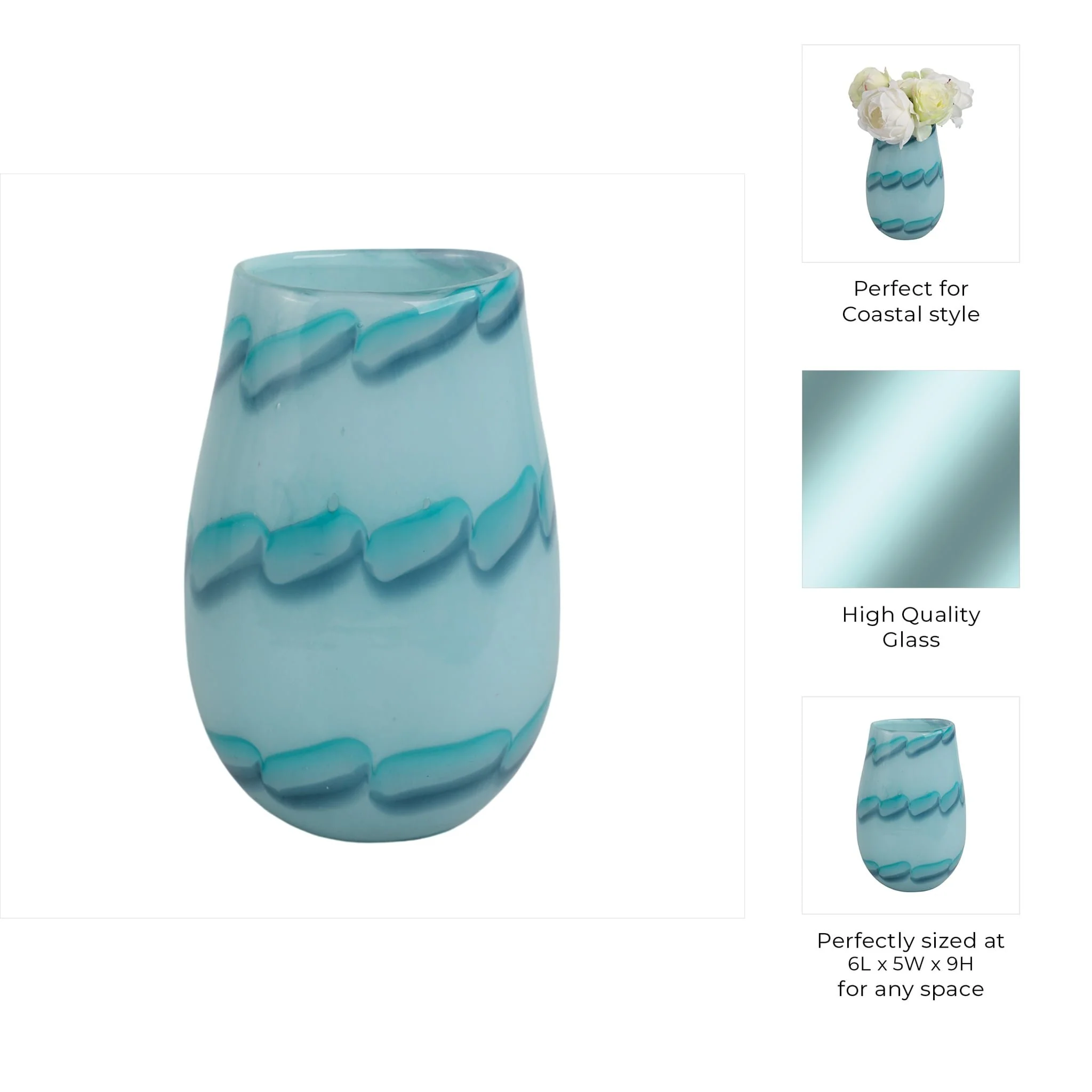 9x6" Bead Pattern Glass Vase, Blue - Image 10