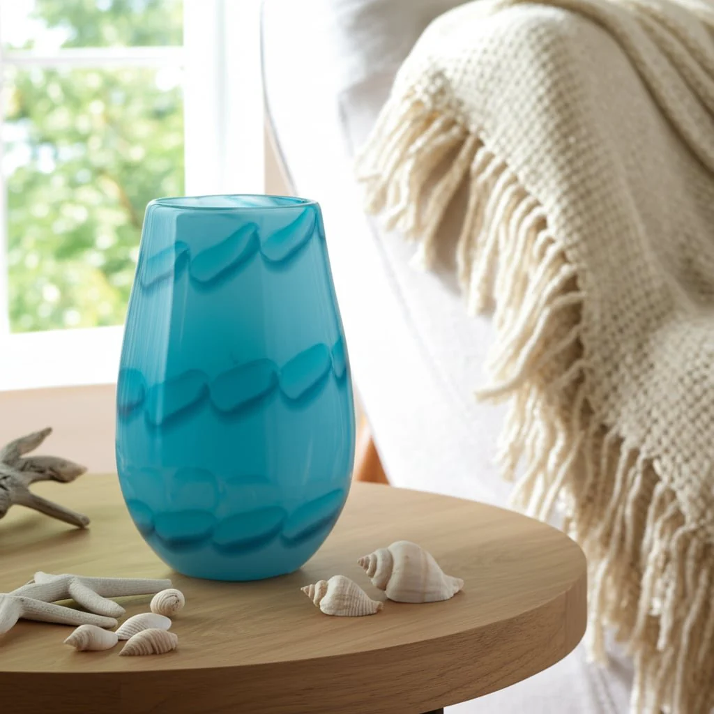 9x6" Bead Pattern Glass Vase, Blue - Image 13