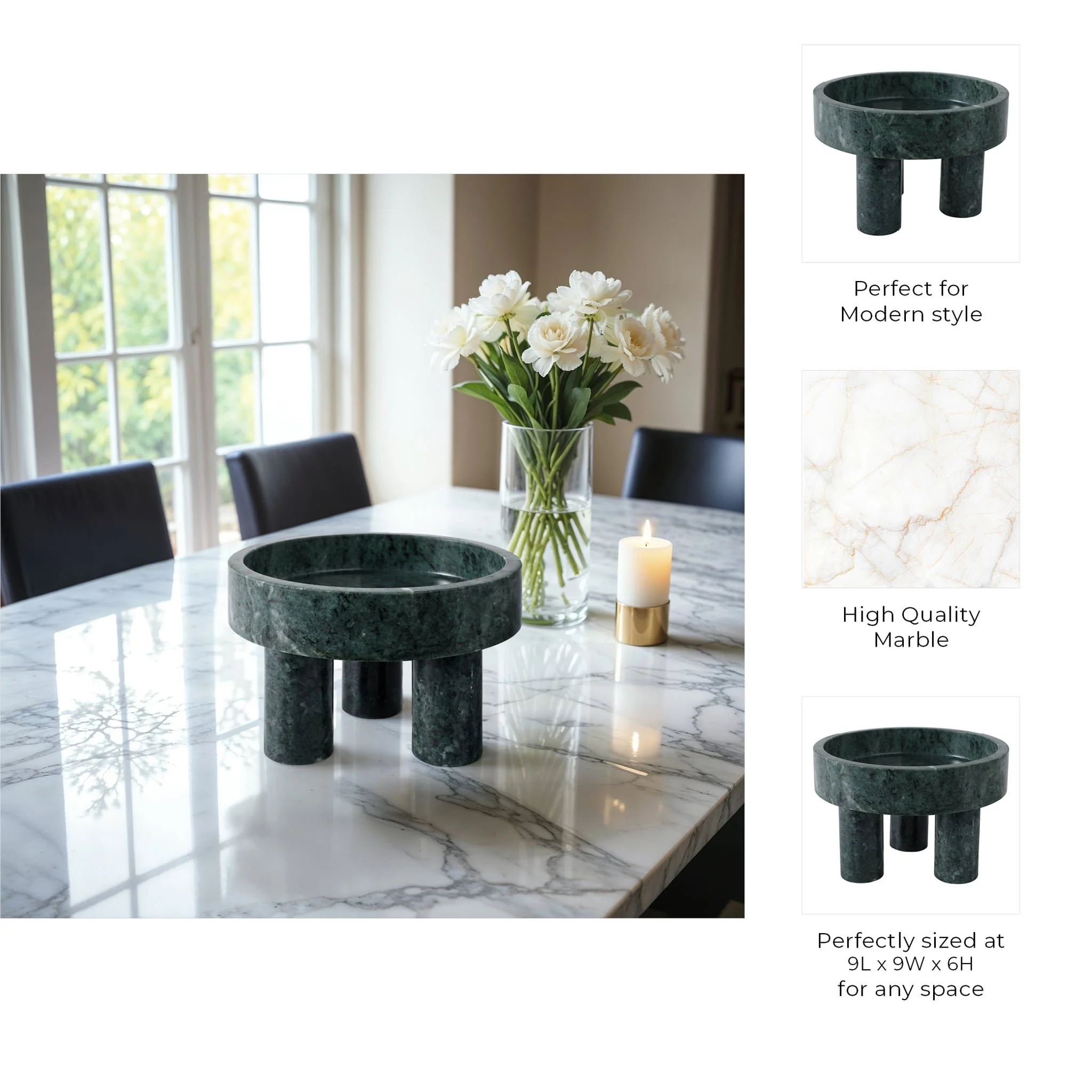 9x6" Marble Bowl On 3 Feet, Green - Image 9