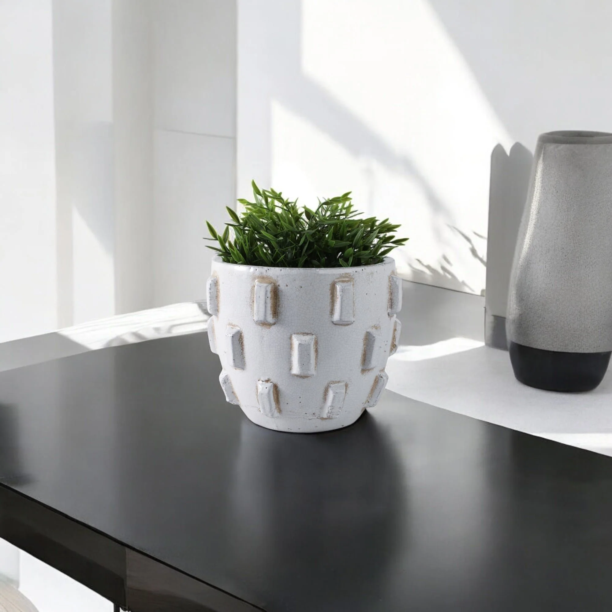9x8" Sculptural Hobnail Planter, White - Image 13