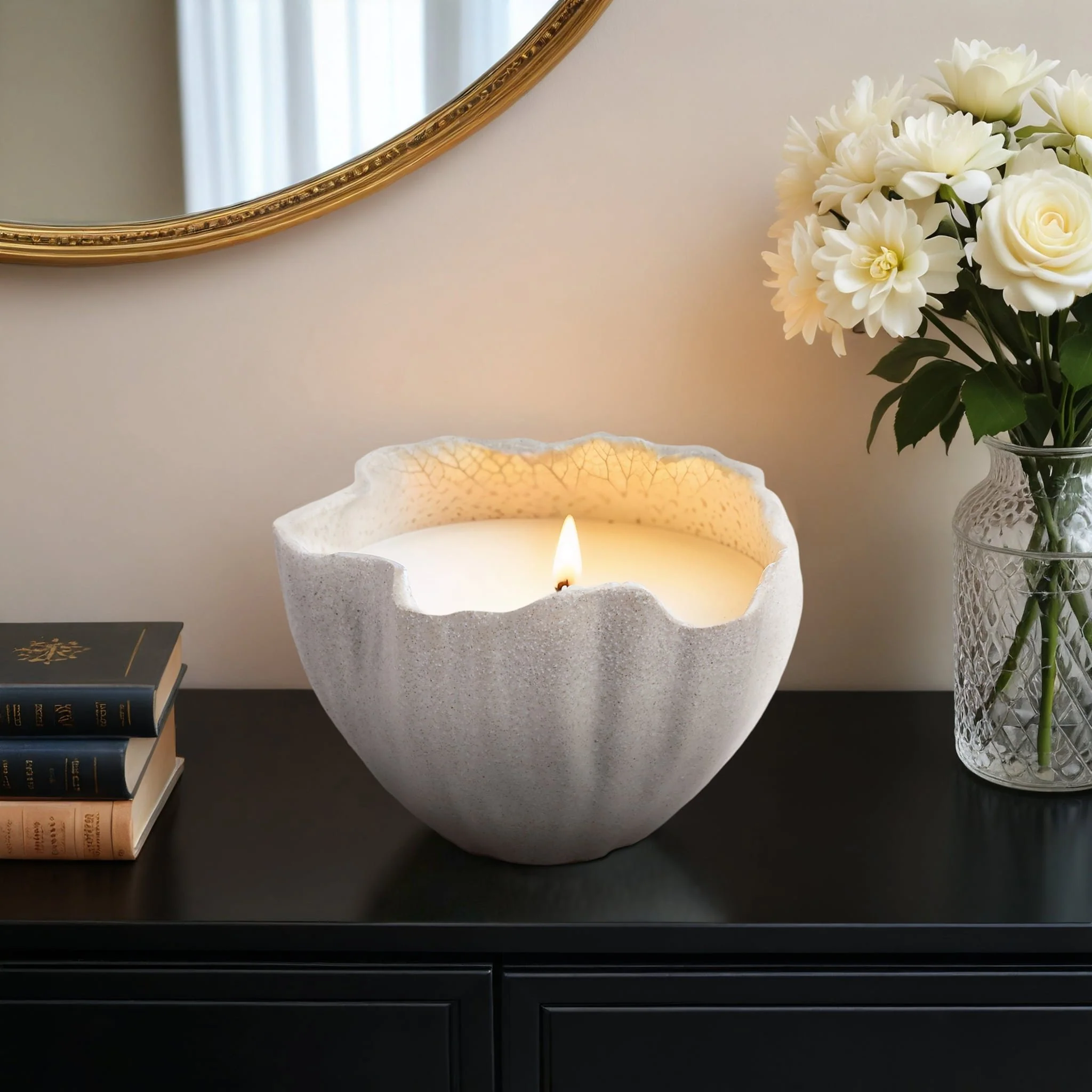 9x9" 48 Oz Grapefruit & Ginger Wavy Candle, Ivory - Image 10