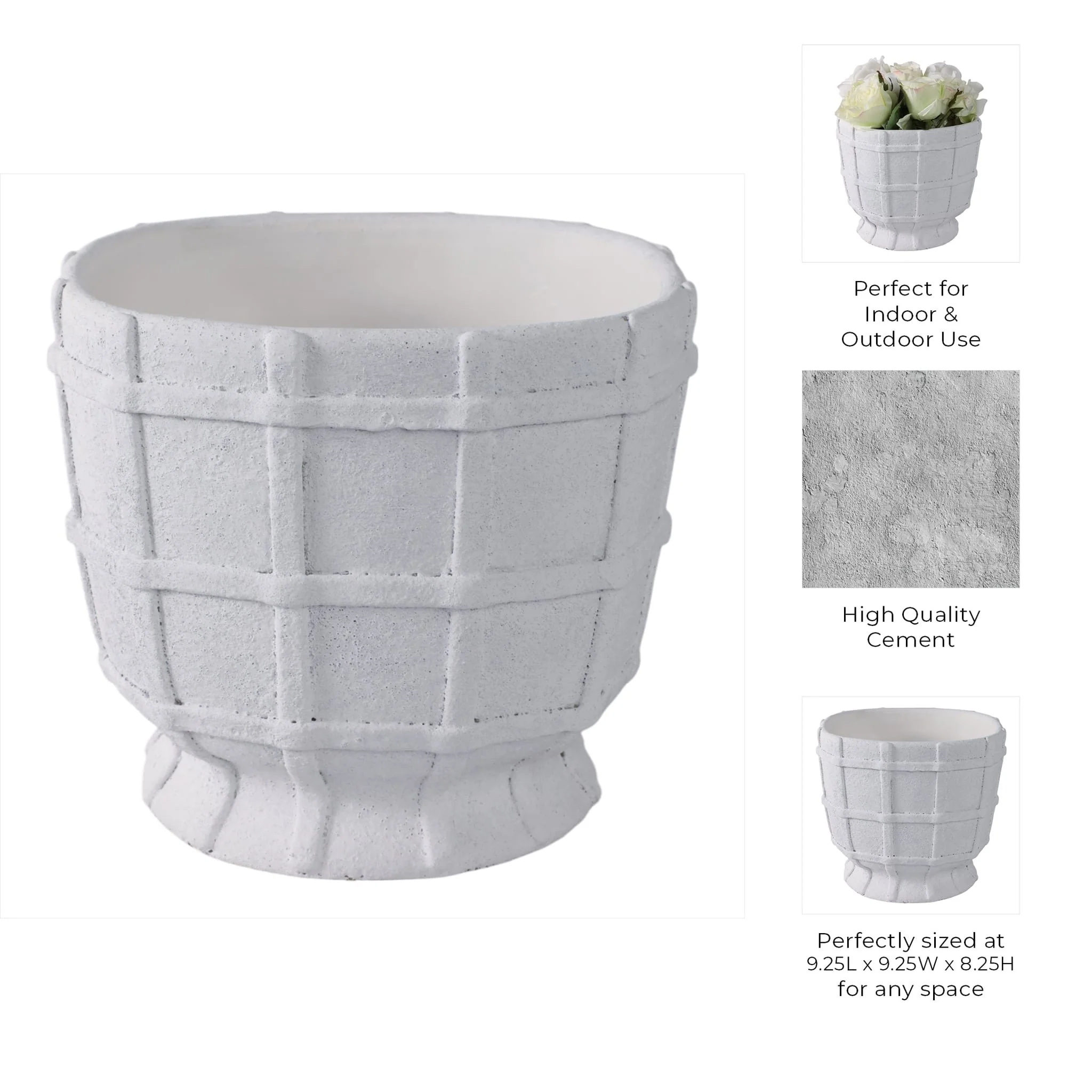 9x9" Grid Applique Pedestal Planter, White - Image 10