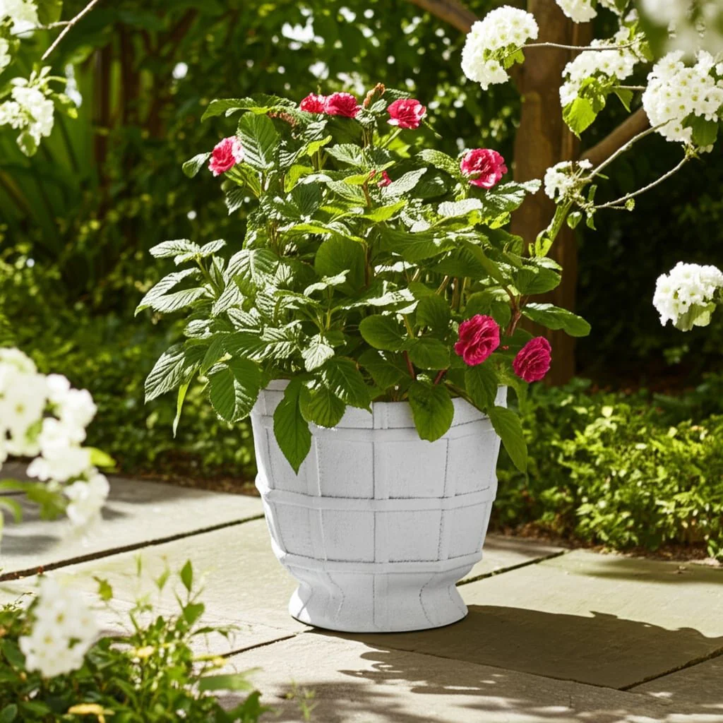 9x9" Grid Applique Pedestal Planter, White - Image 11
