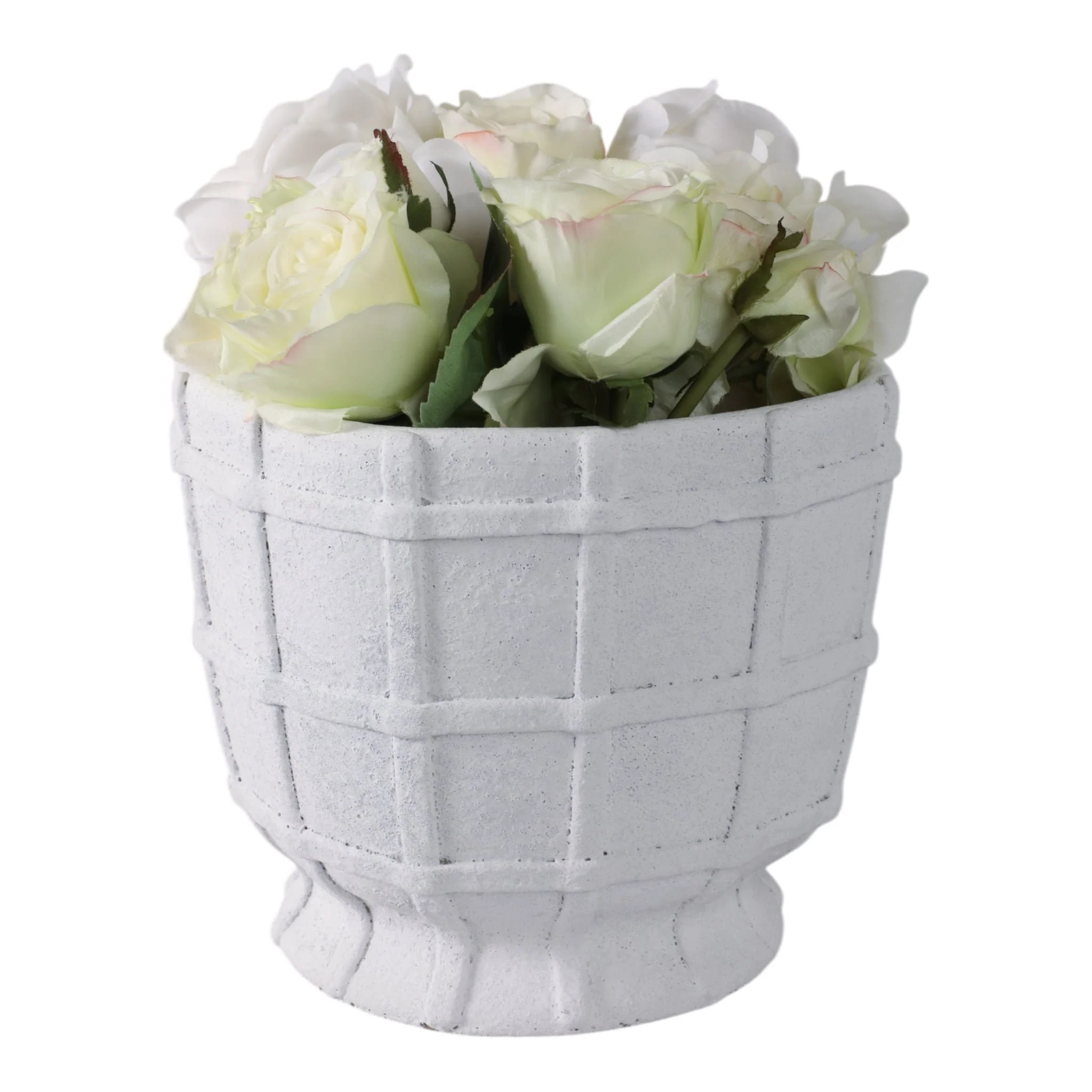 9x9" Grid Applique Pedestal Planter, White - Image 2