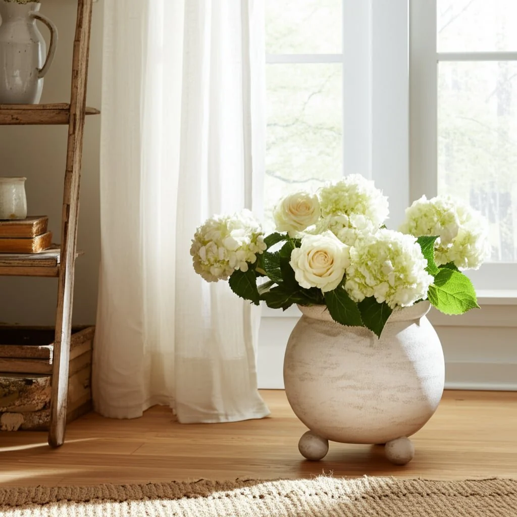9x9" Textured Rounded Planter On Ball Feet, Ivory - Image 6