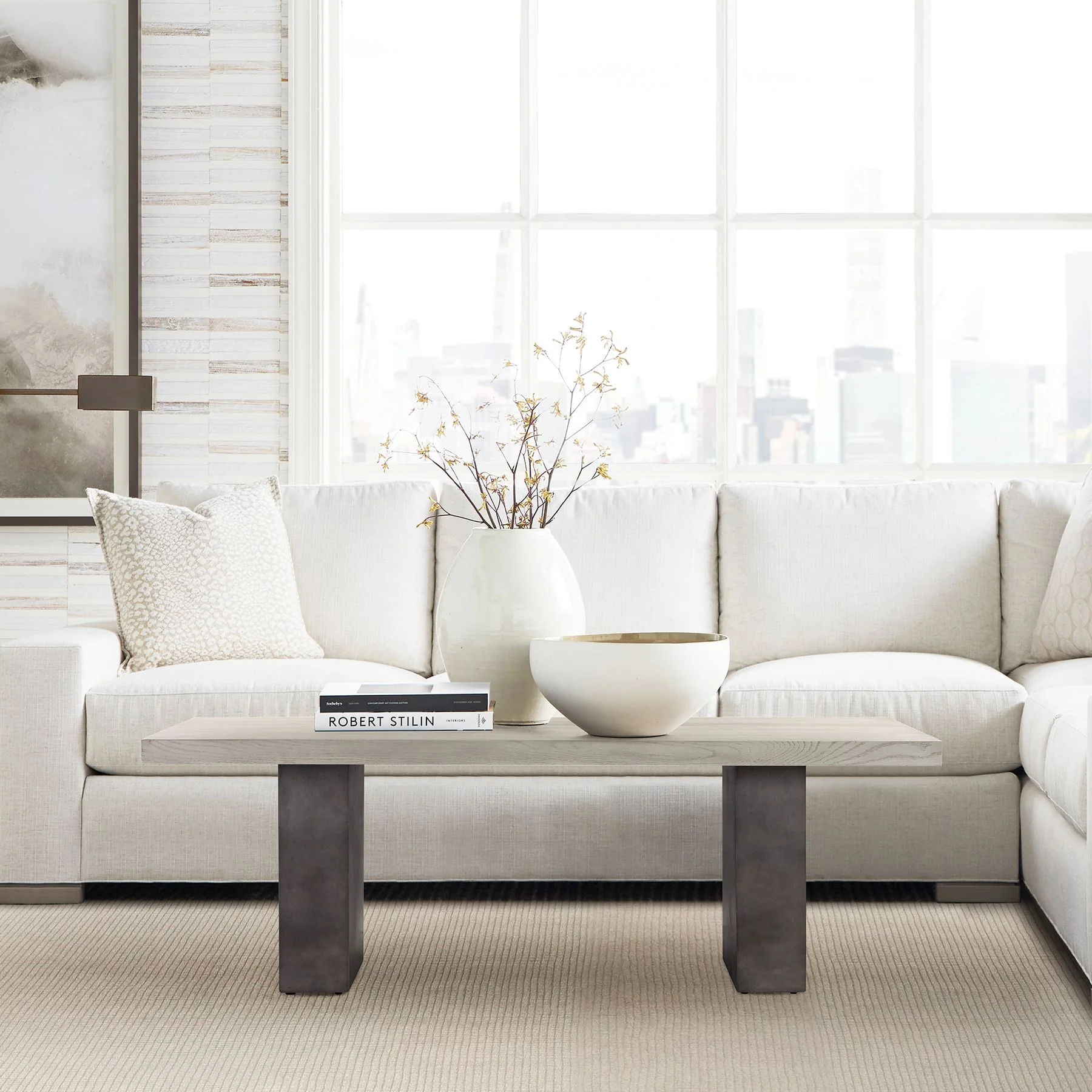 Abbey Concrete and Gray Oak Wood Coffee Table - Image 9