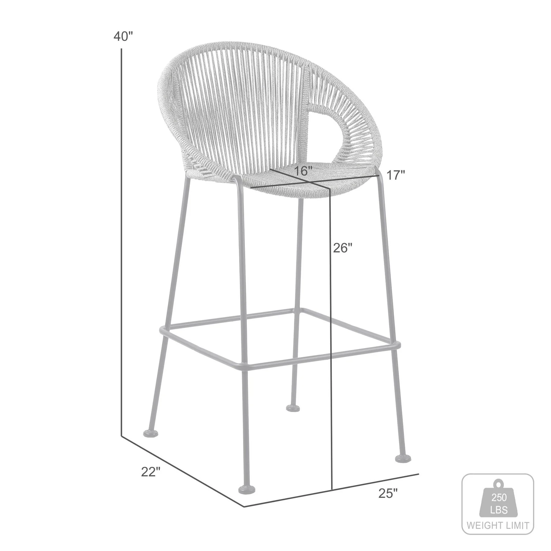 Acapulco 26" Indoor Outdoor Steel Bar Stool with Gray Rope - Image 8