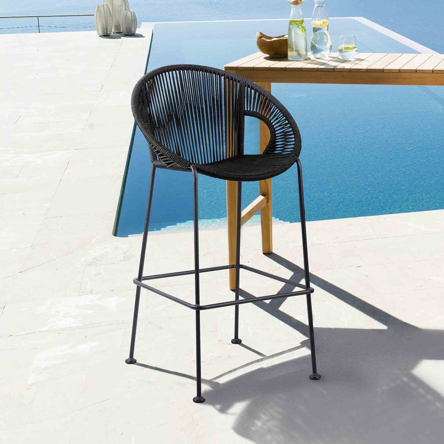 Acapulco 30" Indoor Outdoor Steel Bar Stool with Black Rope - Image 9