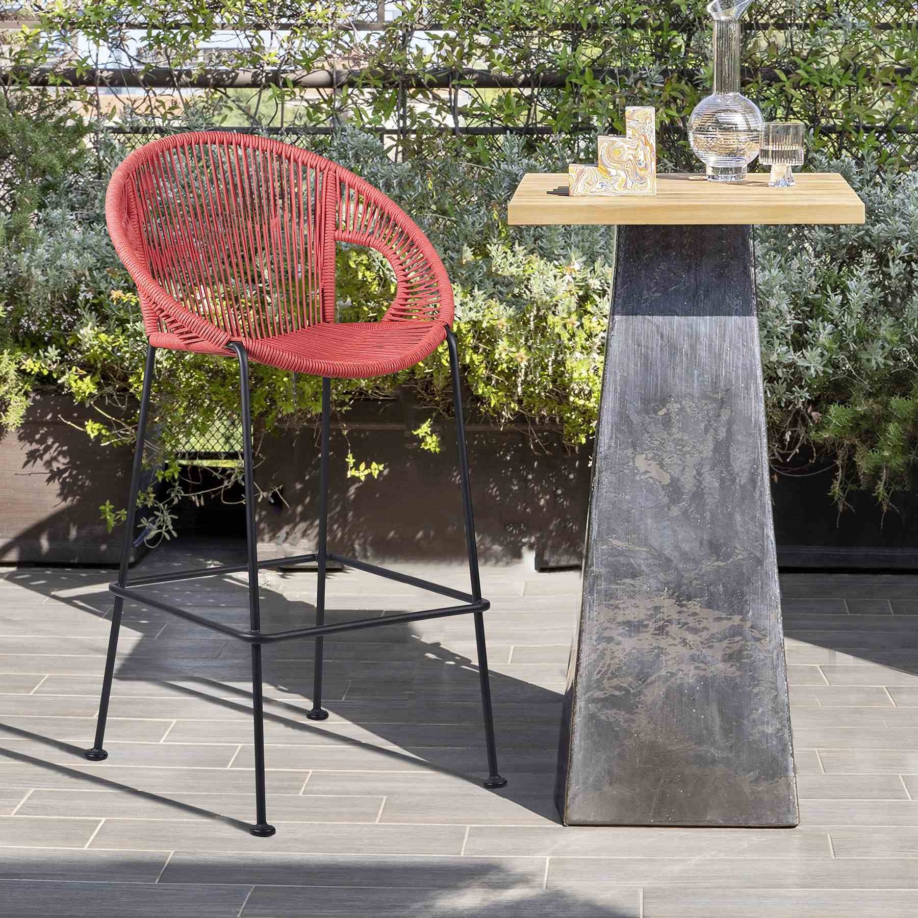 Acapulco 30" Indoor Outdoor Steel Bar Stool with Brick Red Rope - Image 9