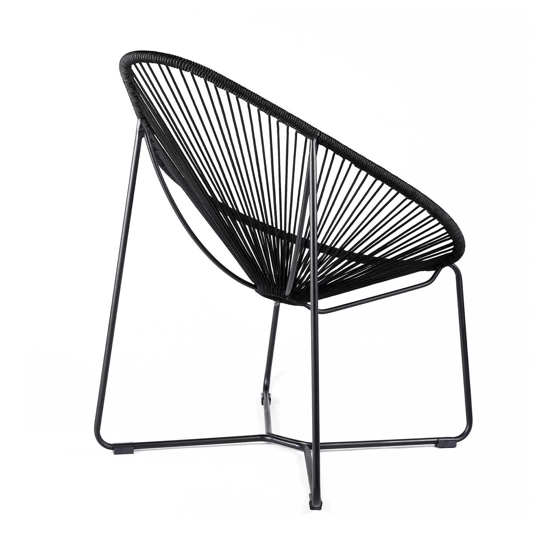 Acapulco Indoor Outdoor Steel Papasan Lounge Chair with Black Rope - Image 3