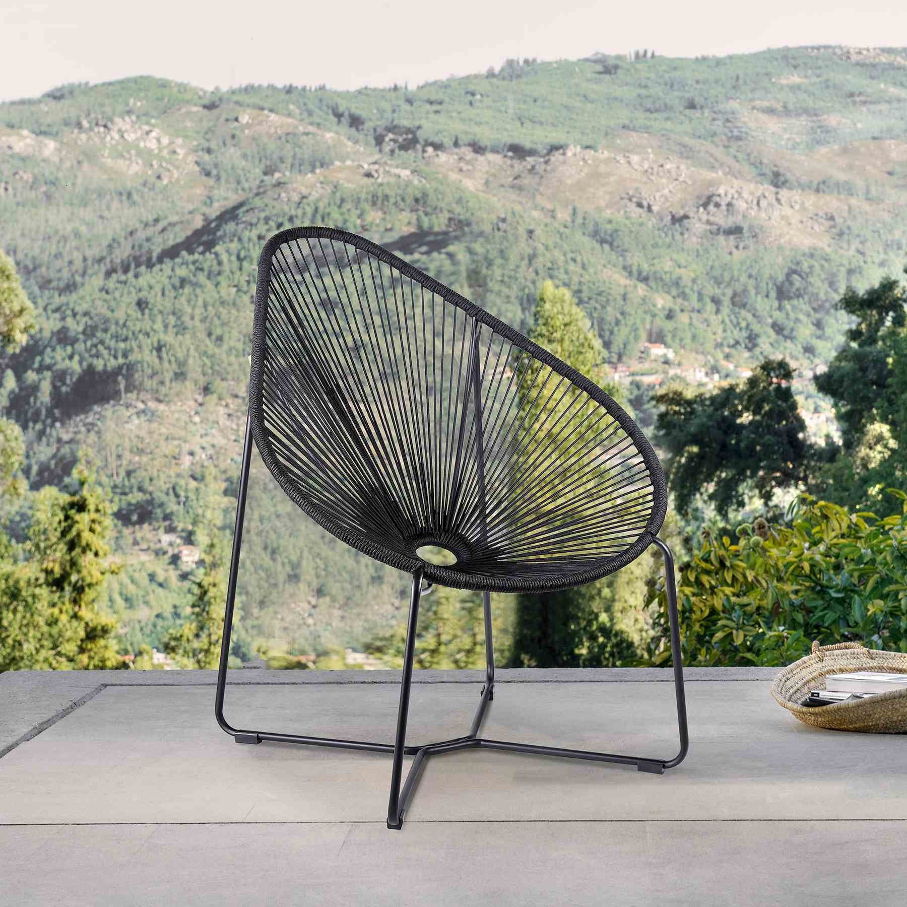 Acapulco Indoor Outdoor Steel Papasan Lounge Chair with Black Rope - Image 8