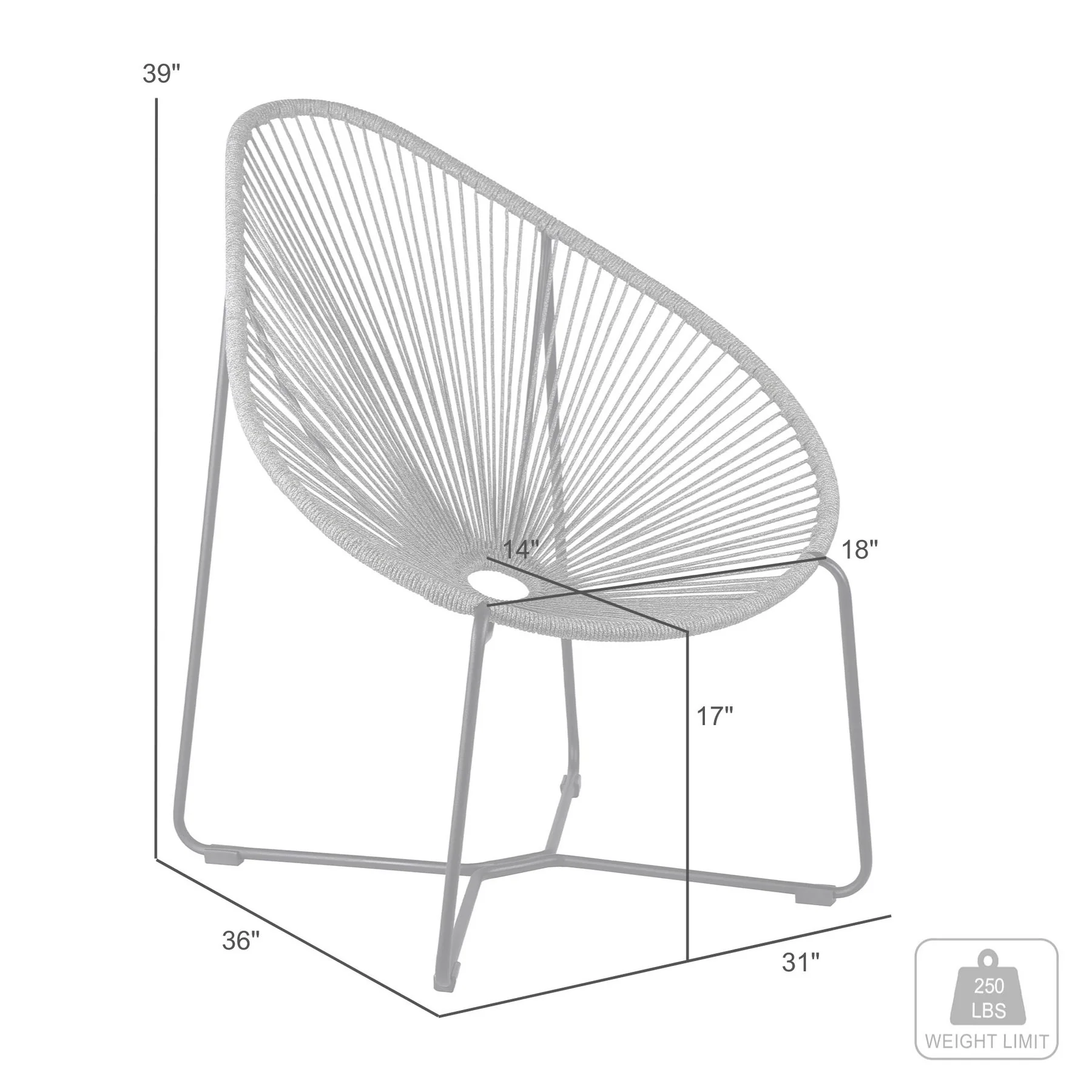 Acapulco Indoor Outdoor Steel Papasan Lounge Chair with Brick Red Rope - Image 7